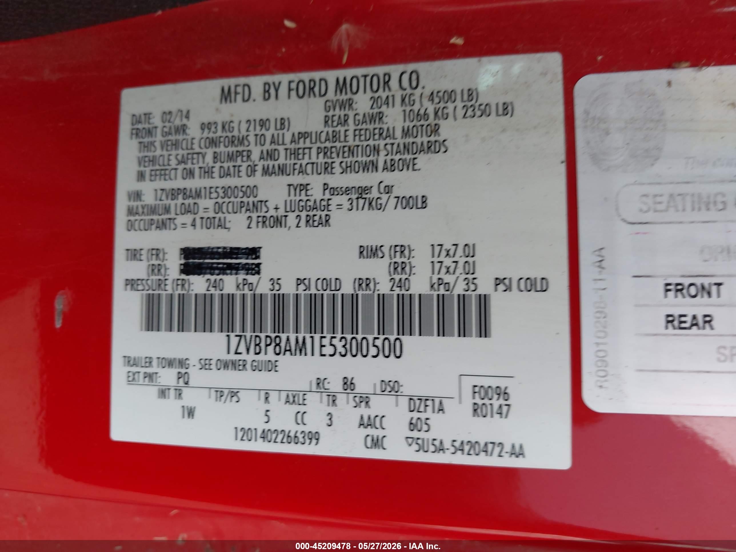 2014 Ford Mustang V6 Red vin: 1ZVBP8AM1E5300500