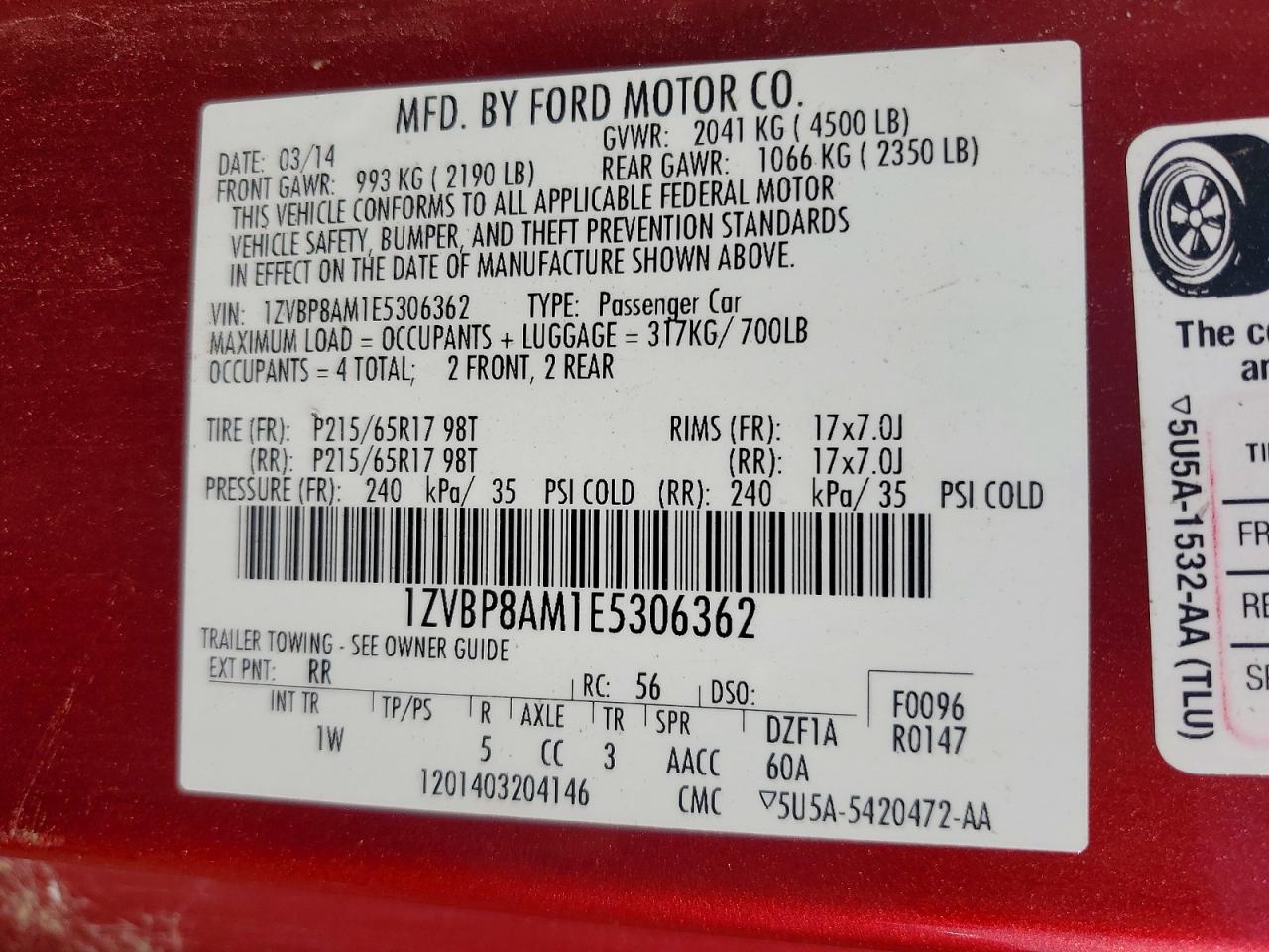 2014 Ford Mustang Red vin: 1ZVBP8AM1E5306362