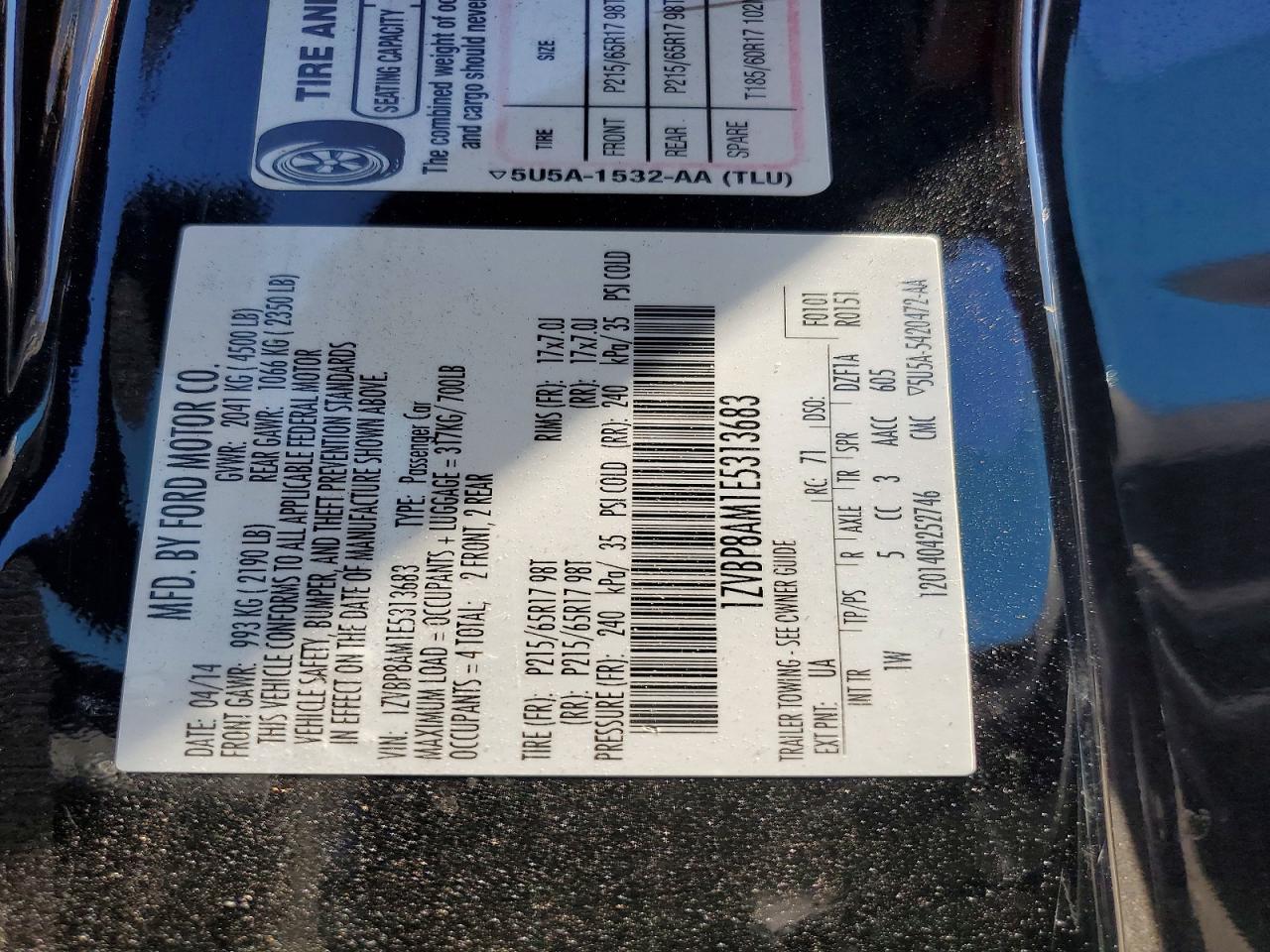 2014 Ford Mustang Black vin: 1ZVBP8AM1E5313683