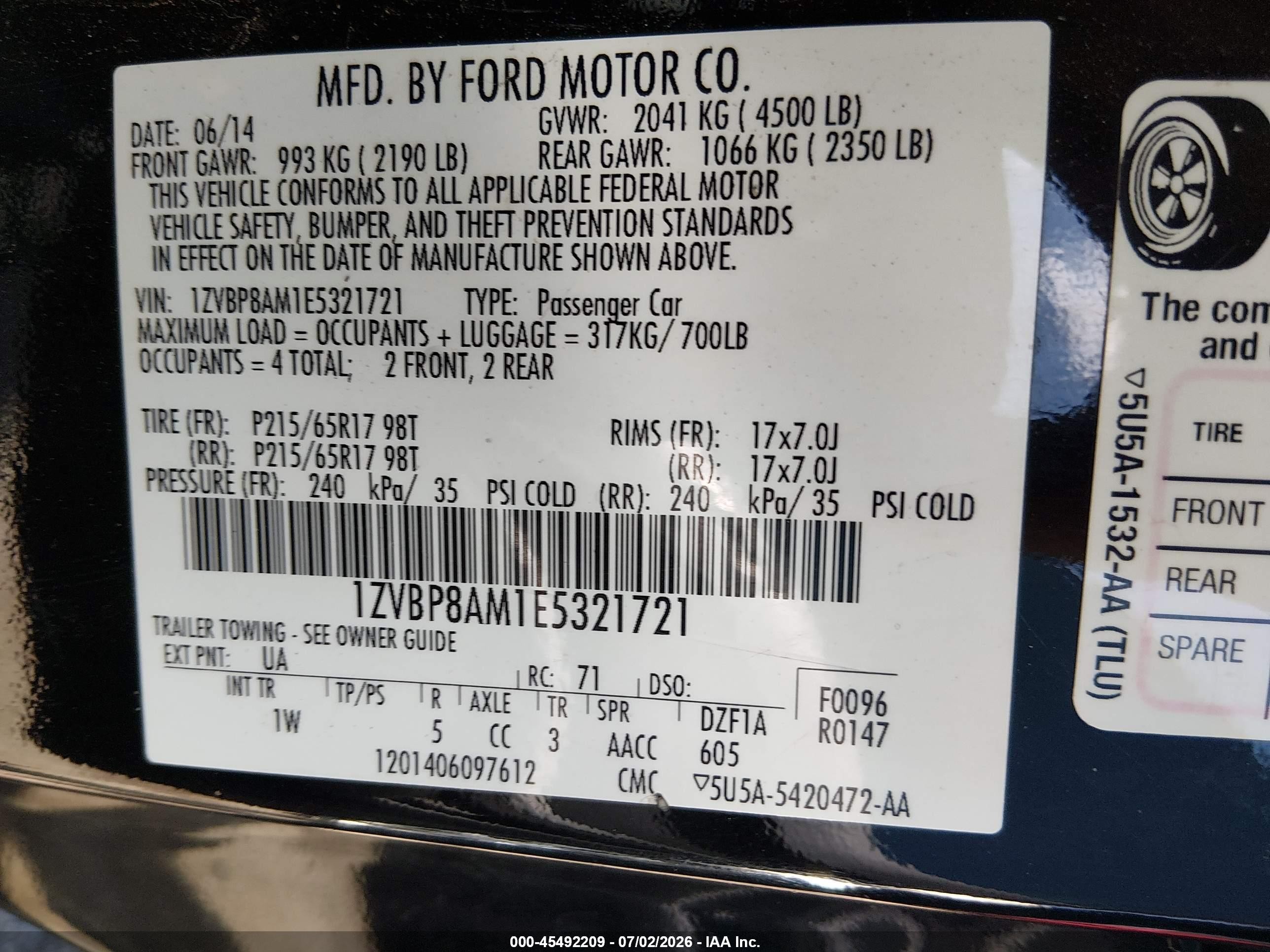 2014 Ford Mustang V6 Black vin: 1ZVBP8AM1E5321721
