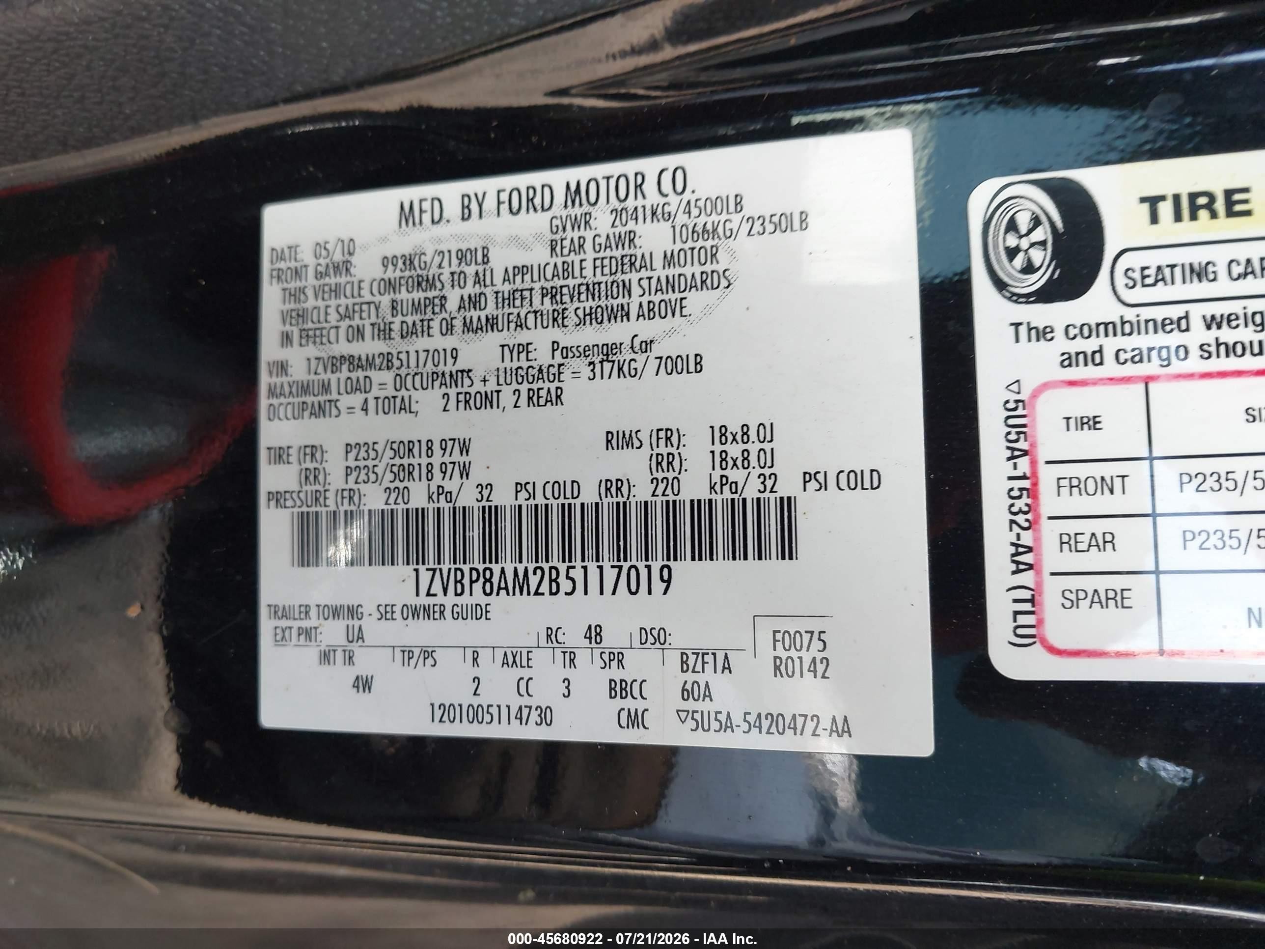 2011 Ford Mustang V6 Premium Черный vin: 1ZVBP8AM2B5117019