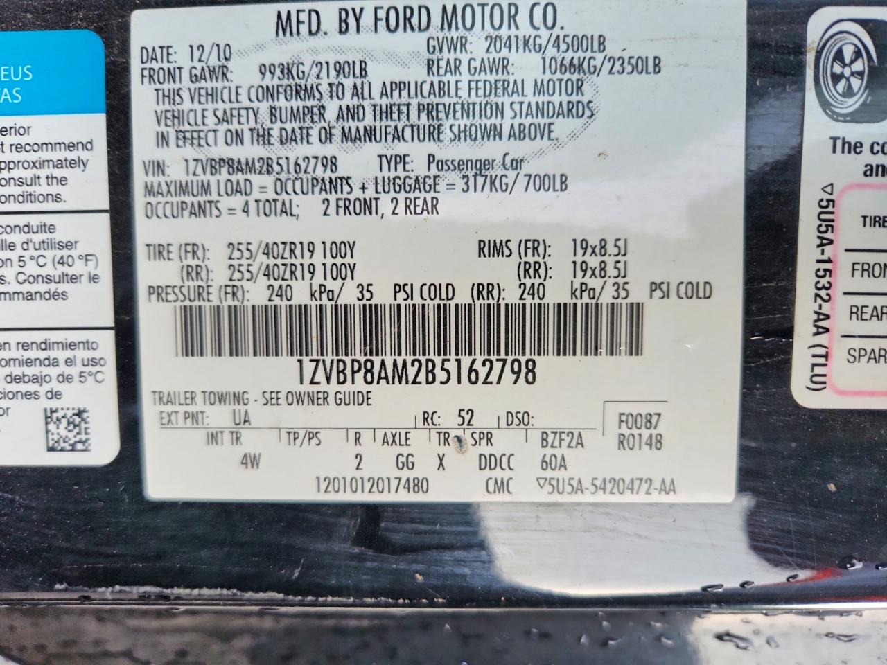 2011 Ford Mustang Black vin: 1ZVBP8AM2B5162798