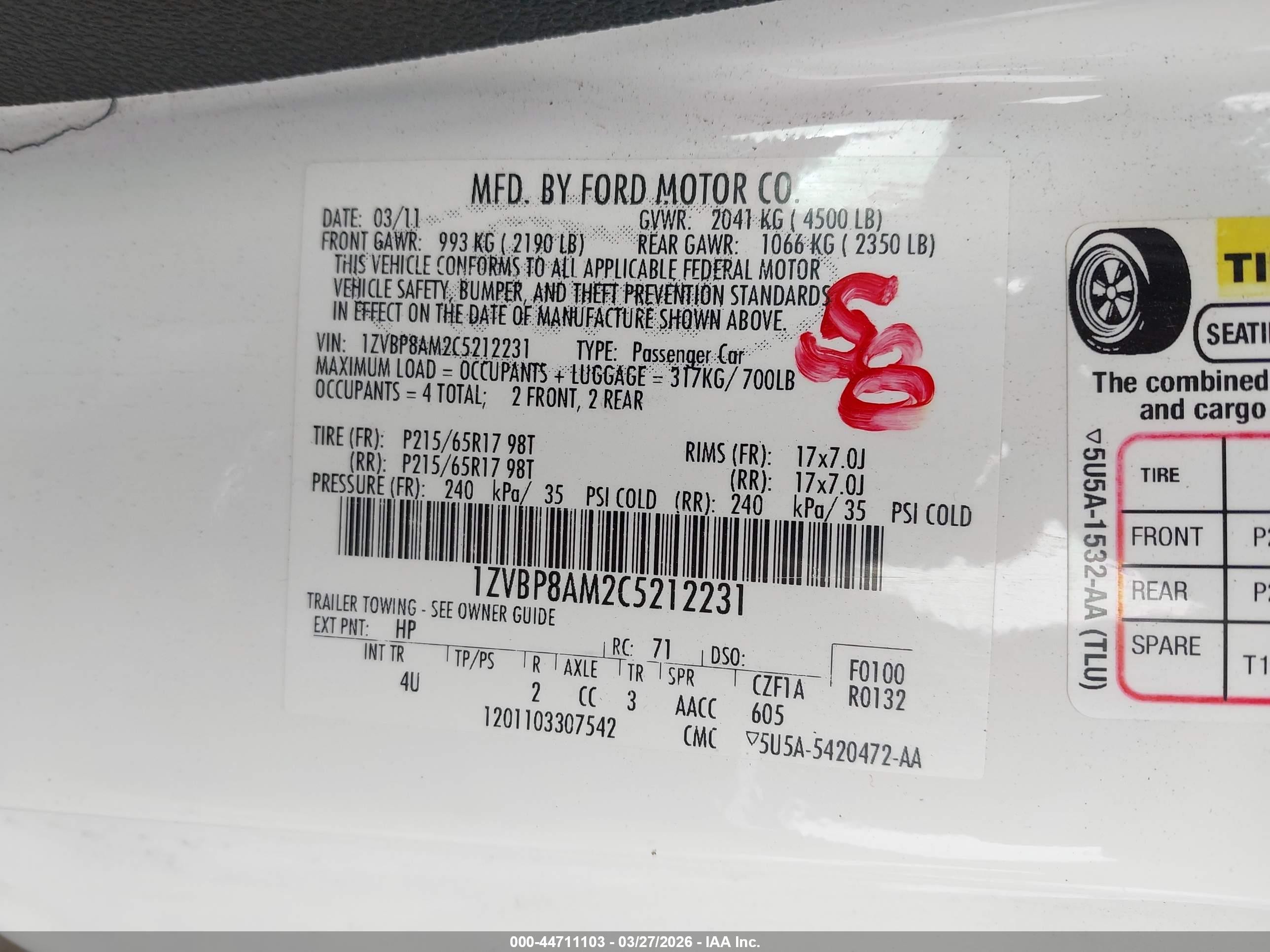 2012 Ford Mustang V6 Premium White vin: 1ZVBP8AM2C5212231