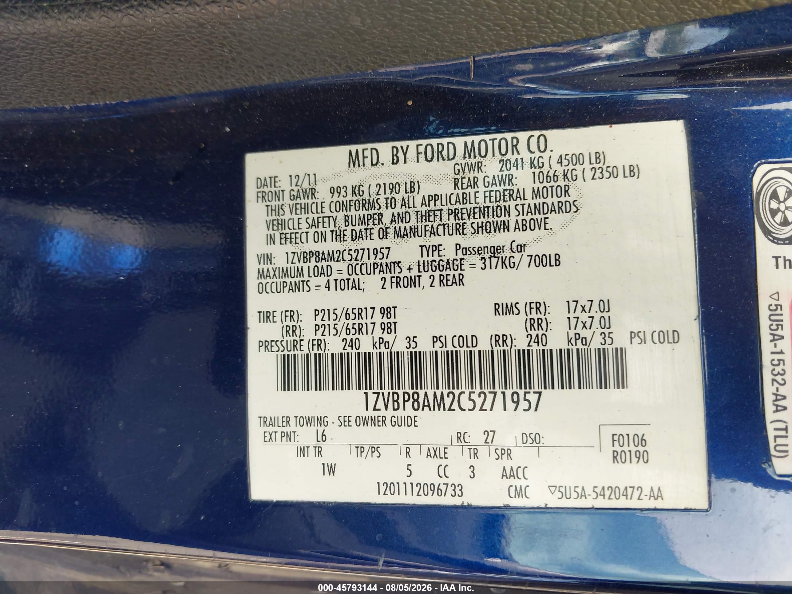 2012 Ford Mustang V6 Purple vin: 1ZVBP8AM2C5271957