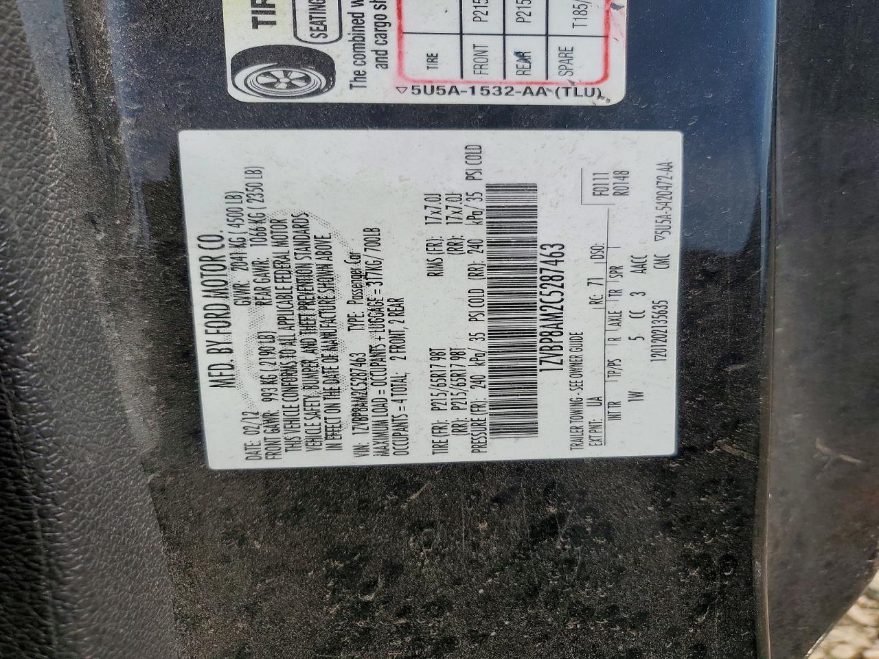 2012 Ford Mustang Black vin: 1ZVBP8AM2C5287463