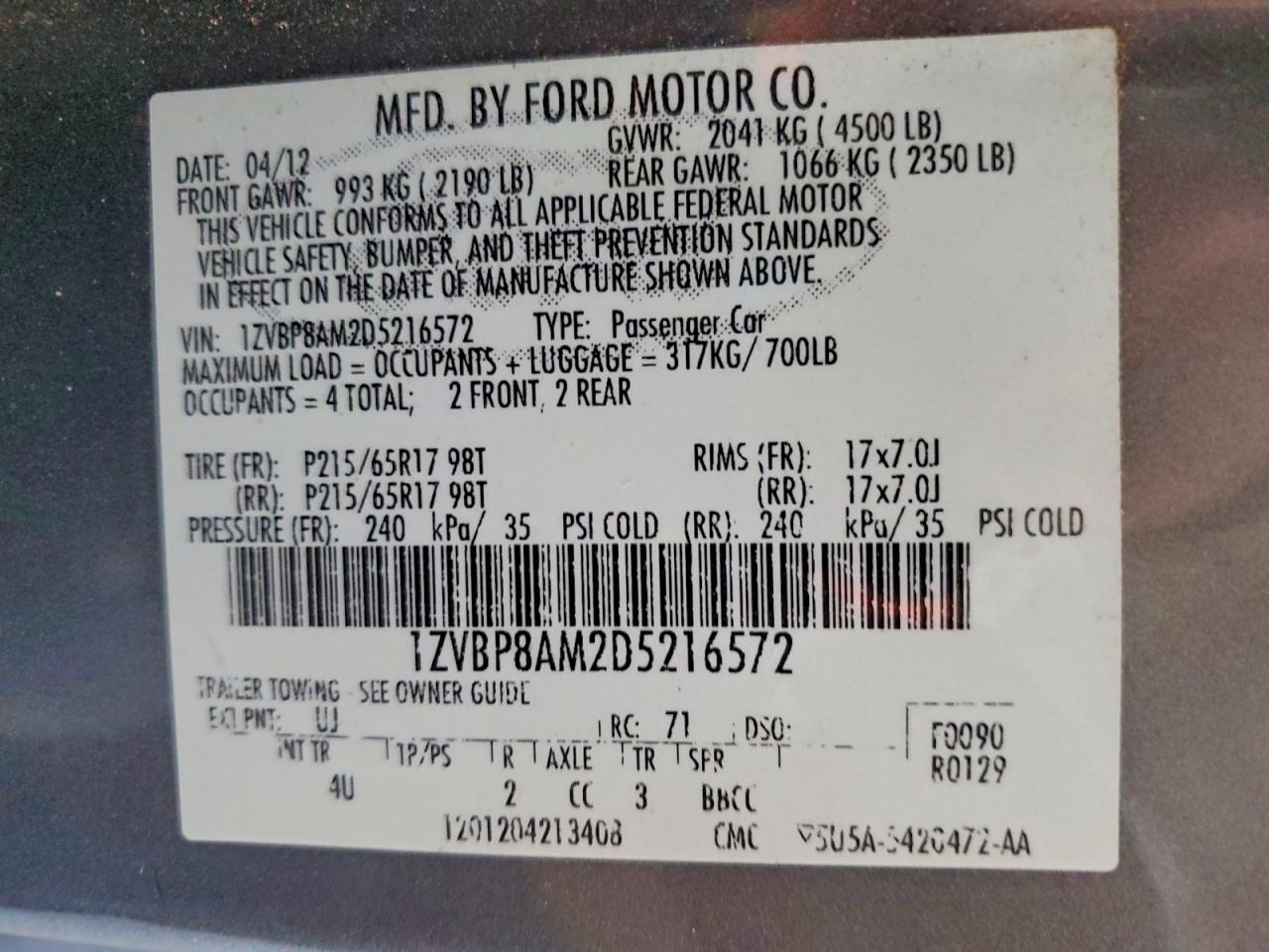2013 Ford Mustang Gray vin: 1ZVBP8AM2D5216572