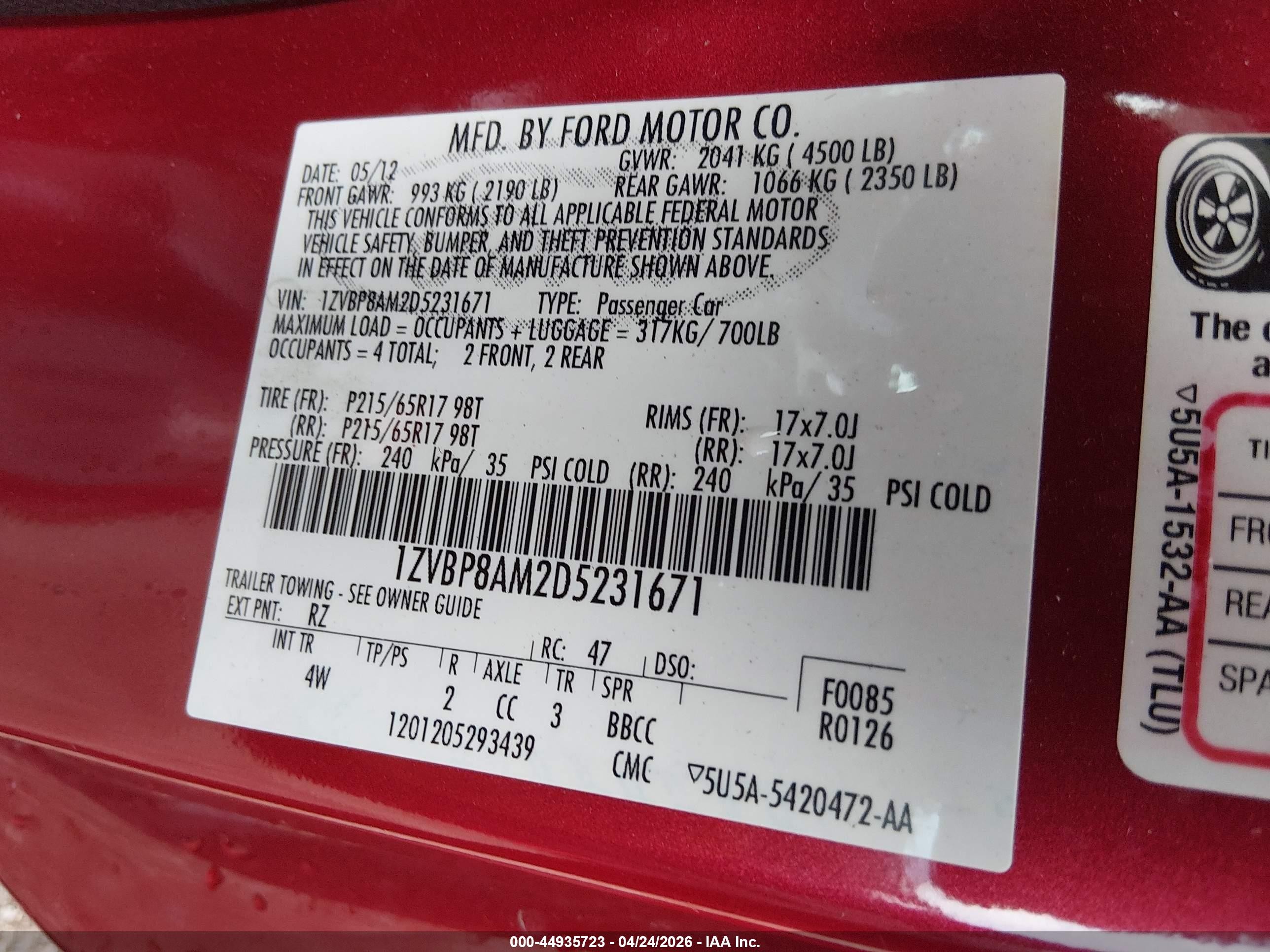 2013 Ford Mustang V6 Premium Red vin: 1ZVBP8AM2D5231671