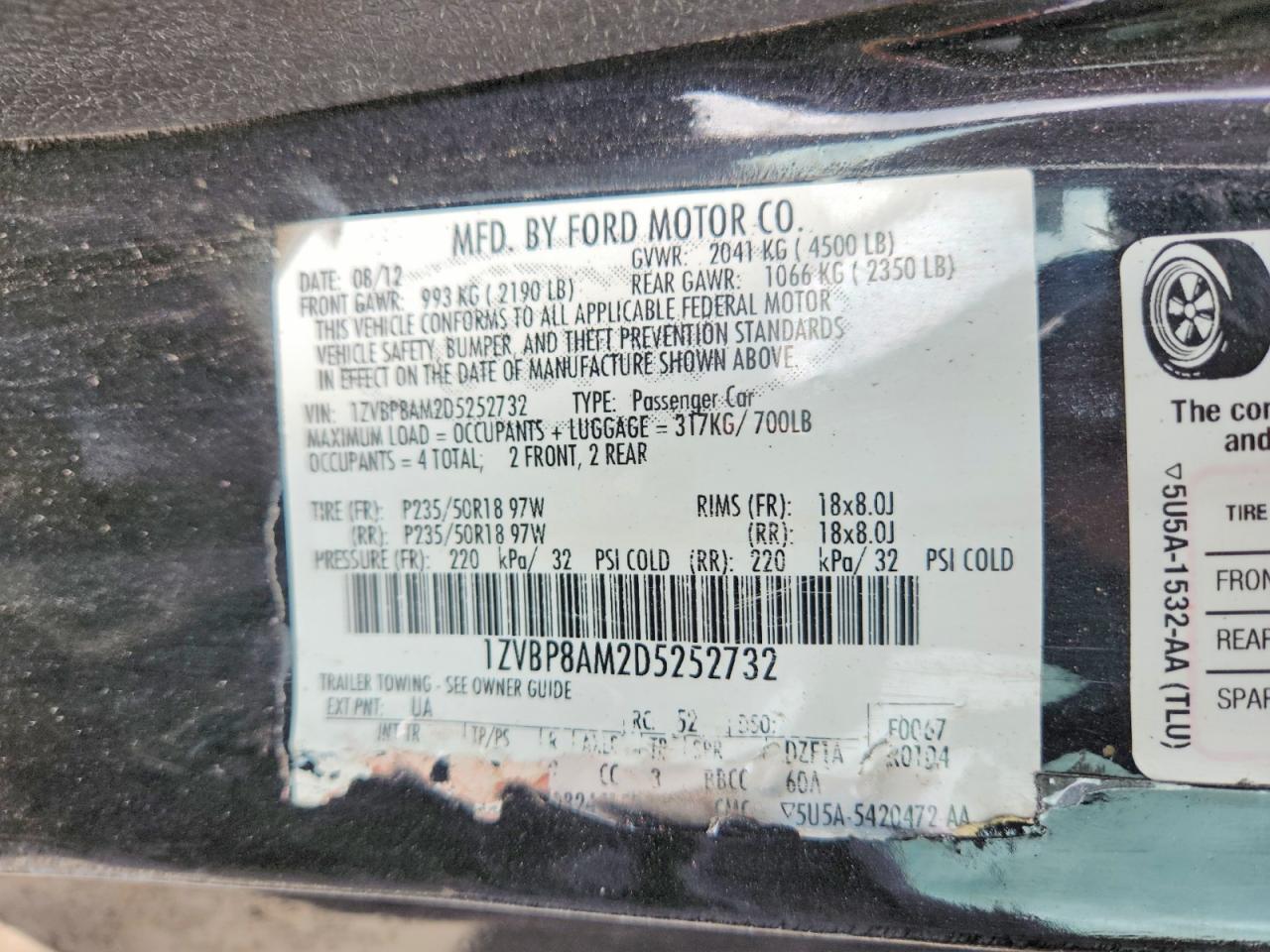 2013 Ford Mustang Black vin: 1ZVBP8AM2D5252732