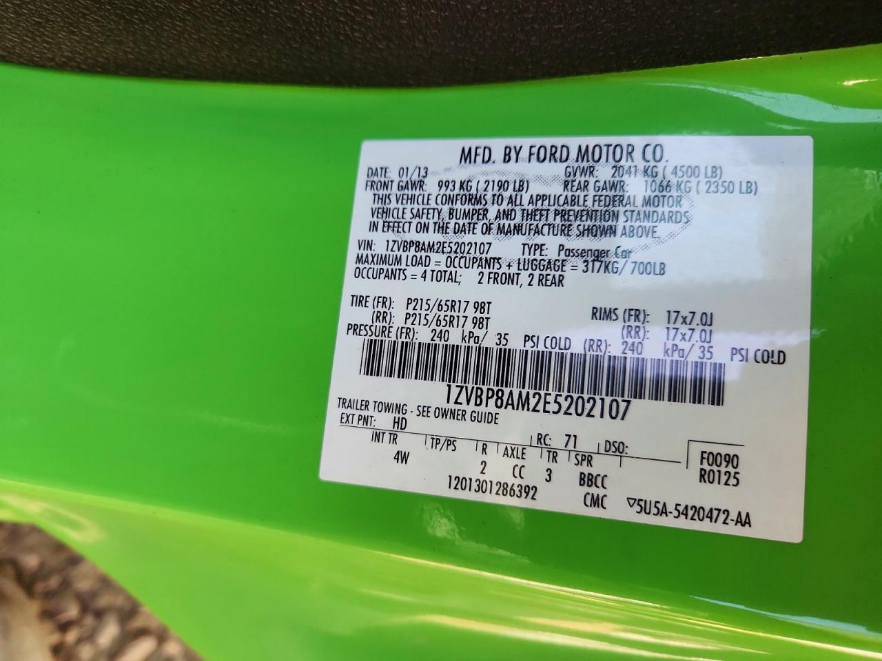 2014 Ford Mustang Зеленый vin: 1ZVBP8AM2E5202107