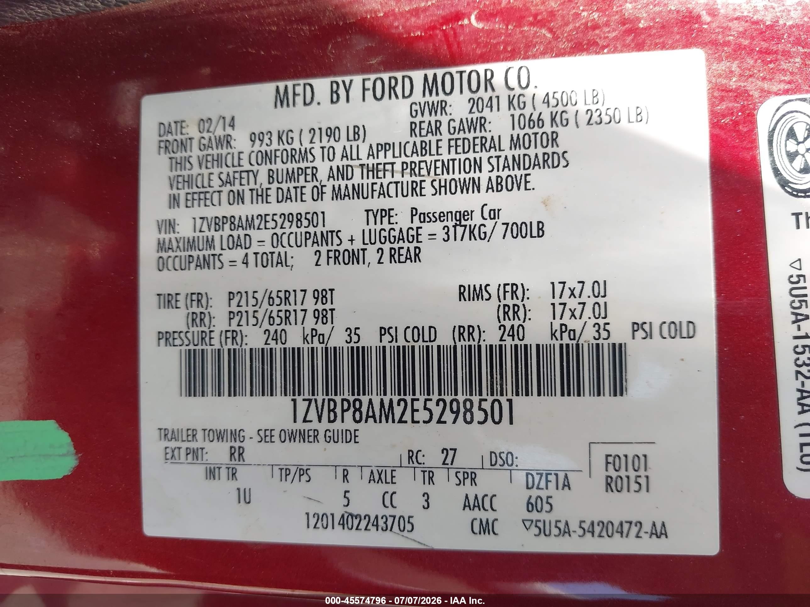 2014 Ford Mustang V6/v6 Premium Maroon vin: 1ZVBP8AM2E5298501