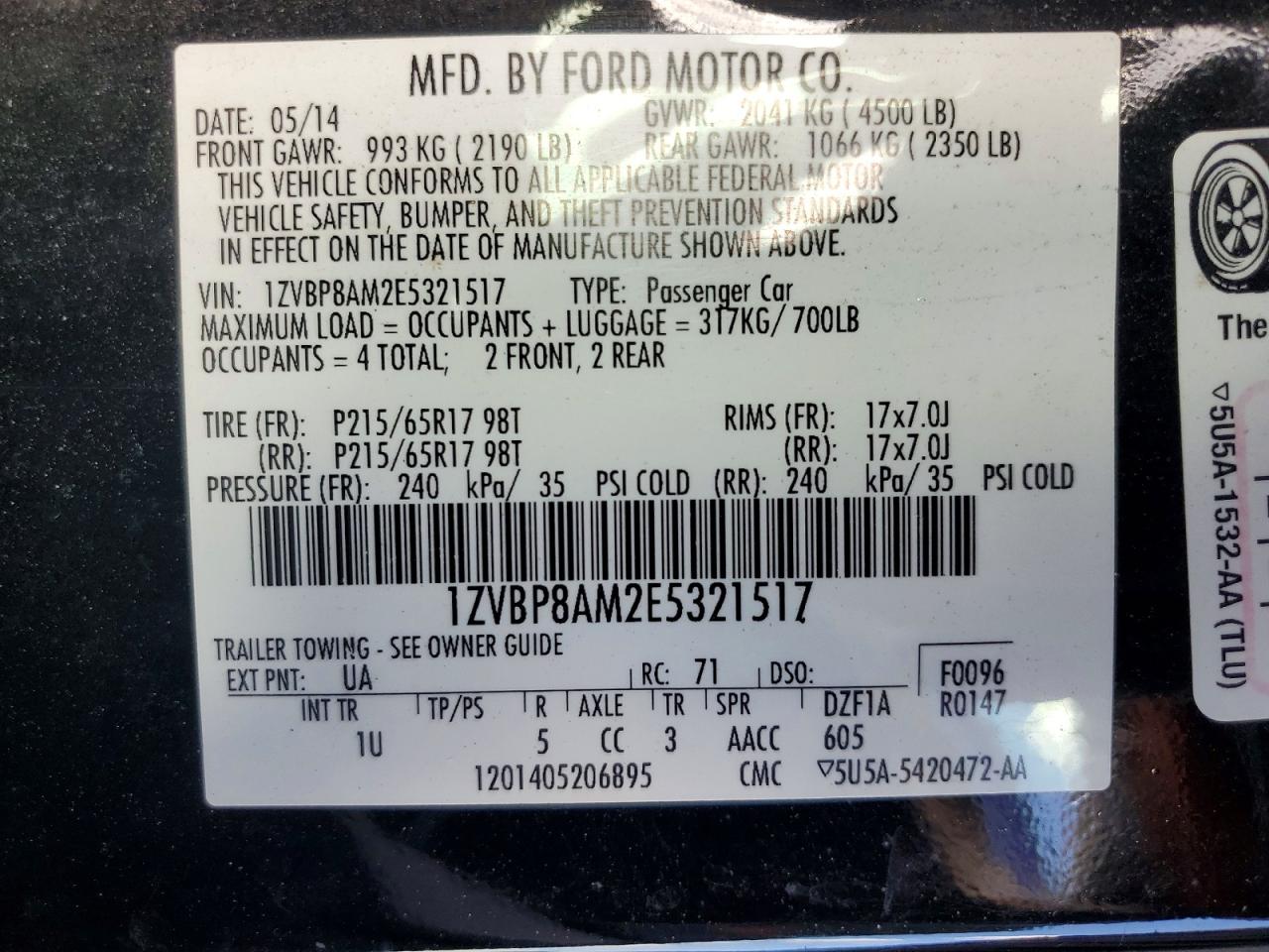 2014 Ford Mustang Black vin: 1ZVBP8AM2E5321517