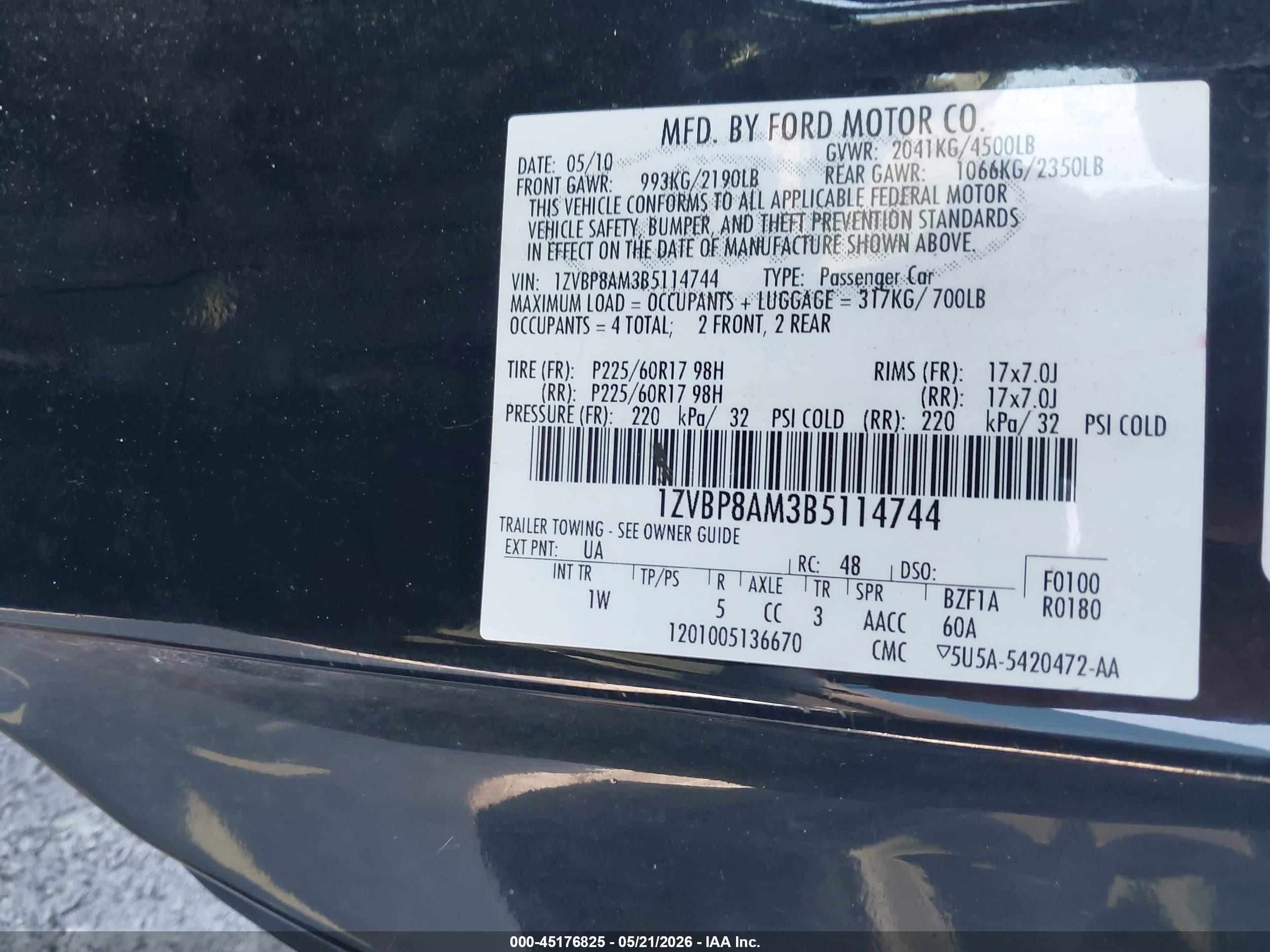 2011 Ford Mustang V6 Black vin: 1ZVBP8AM3B5114744