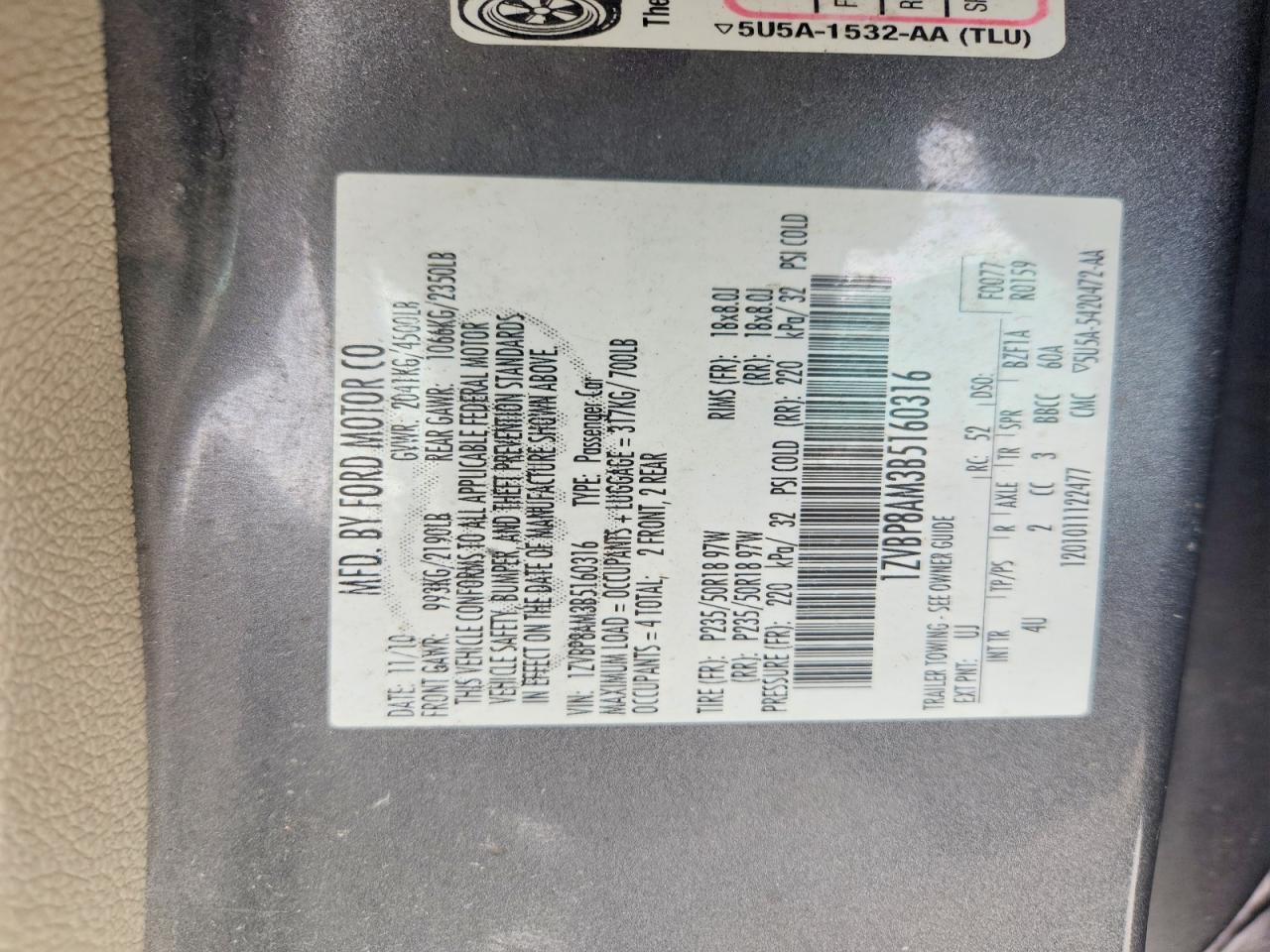 2011 Ford Mustang Gray vin: 1ZVBP8AM3B5160316