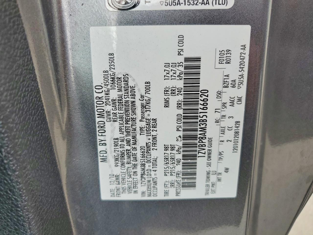 2011 Ford Mustang Gray vin: 1ZVBP8AM3B5166620