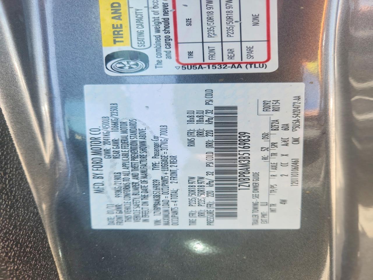 2011 Ford Mustang Gray vin: 1ZVBP8AM3B5169839