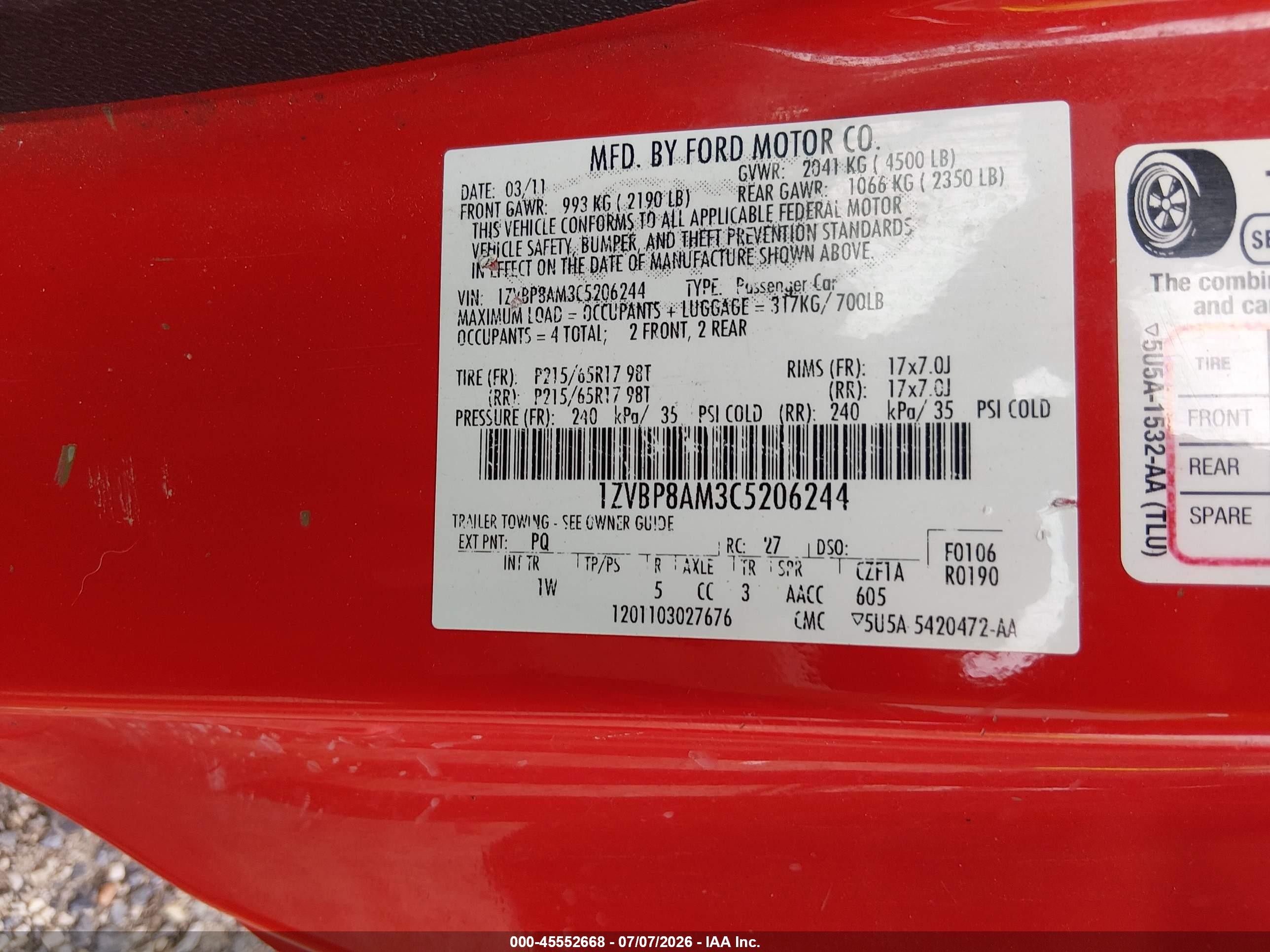 2012 Ford Mustang V6/v6 Premium Red vin: 1ZVBP8AM3C5206244