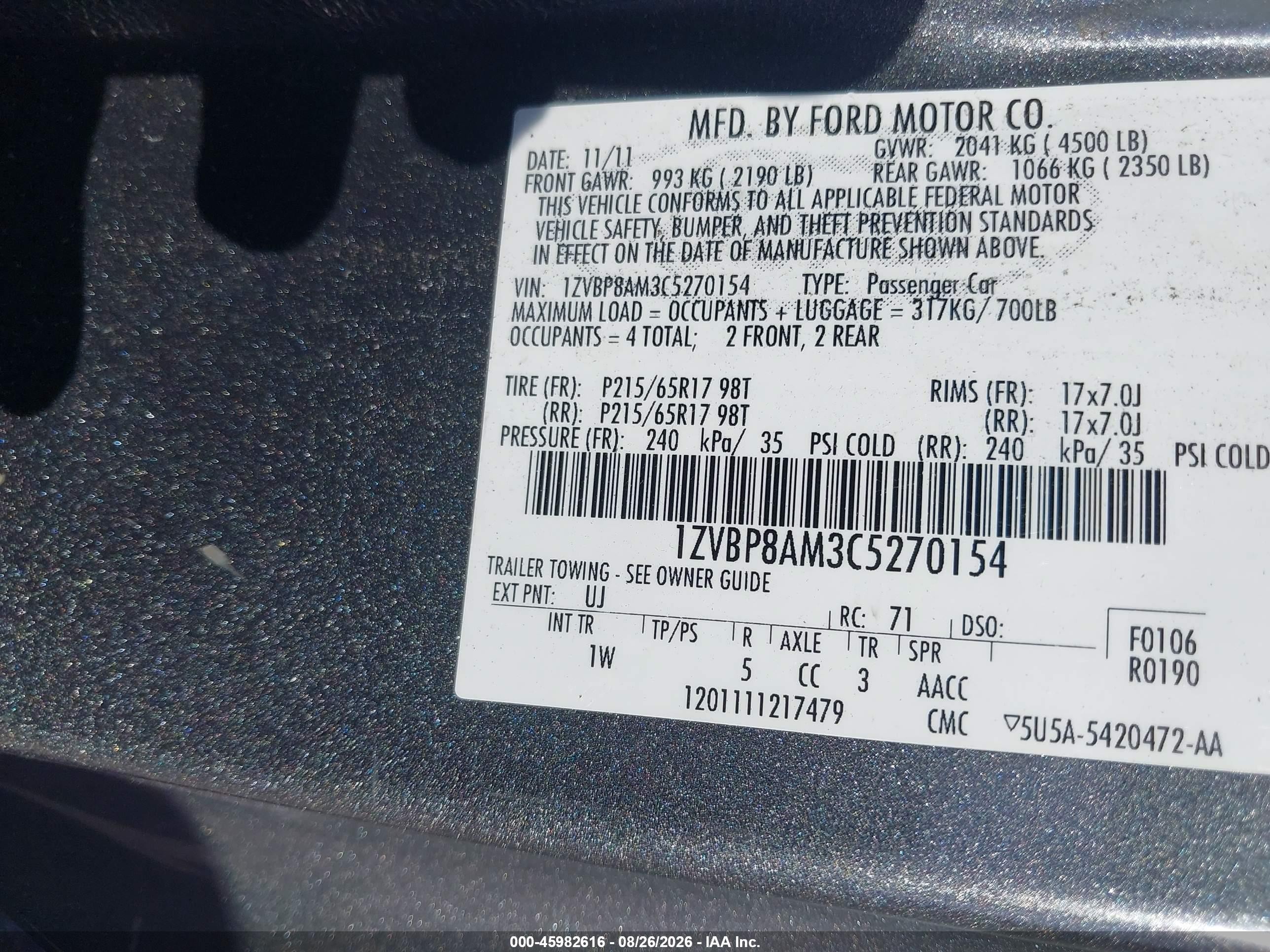2012 Ford Mustang V6 Gray vin: 1ZVBP8AM3C5270154