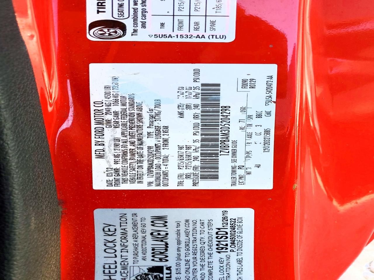 2013 Ford Mustang Red vin: 1ZVBP8AM3D5204298