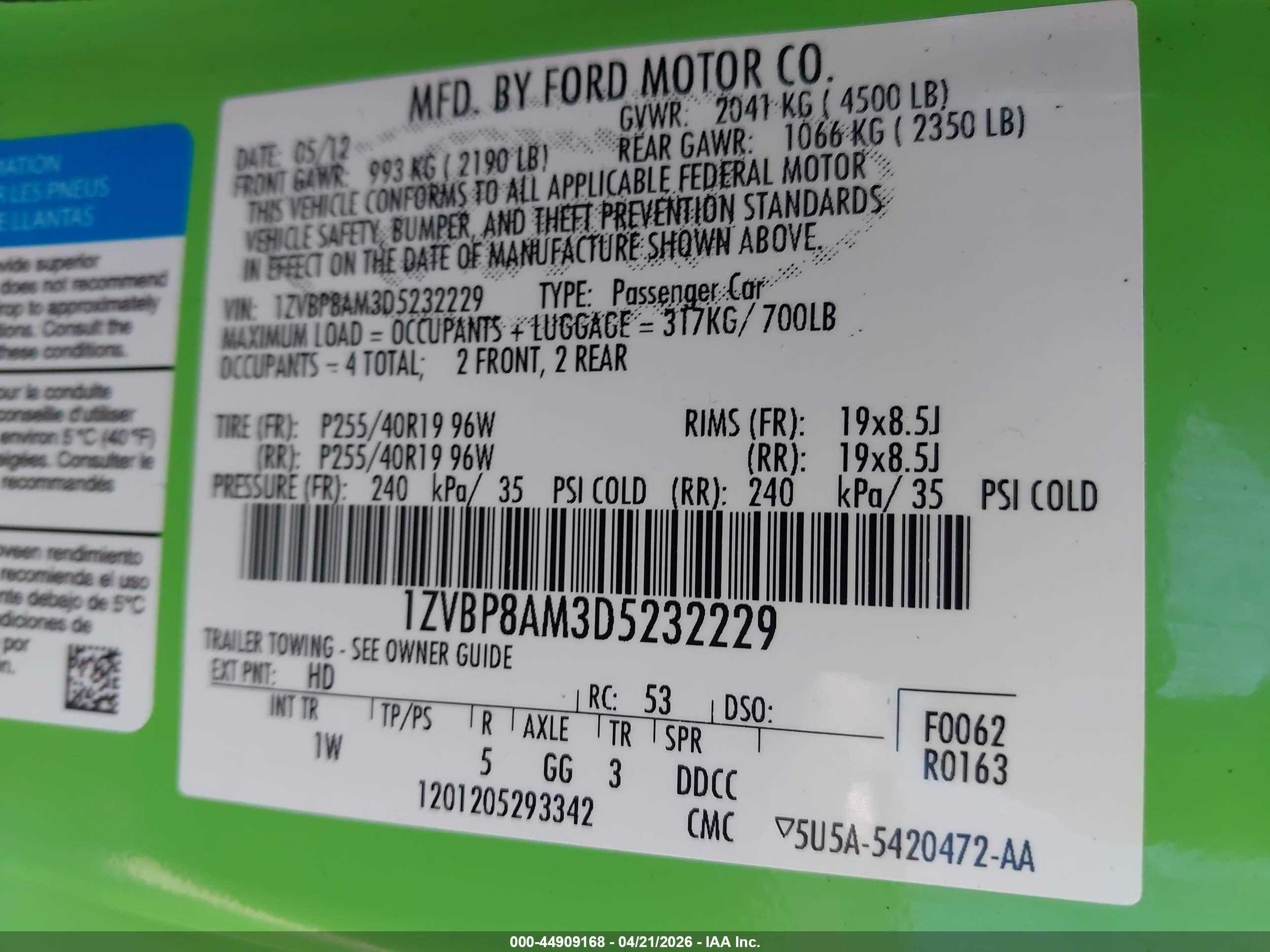 2013 Ford Mustang V6 Green vin: 1ZVBP8AM3D5232229
