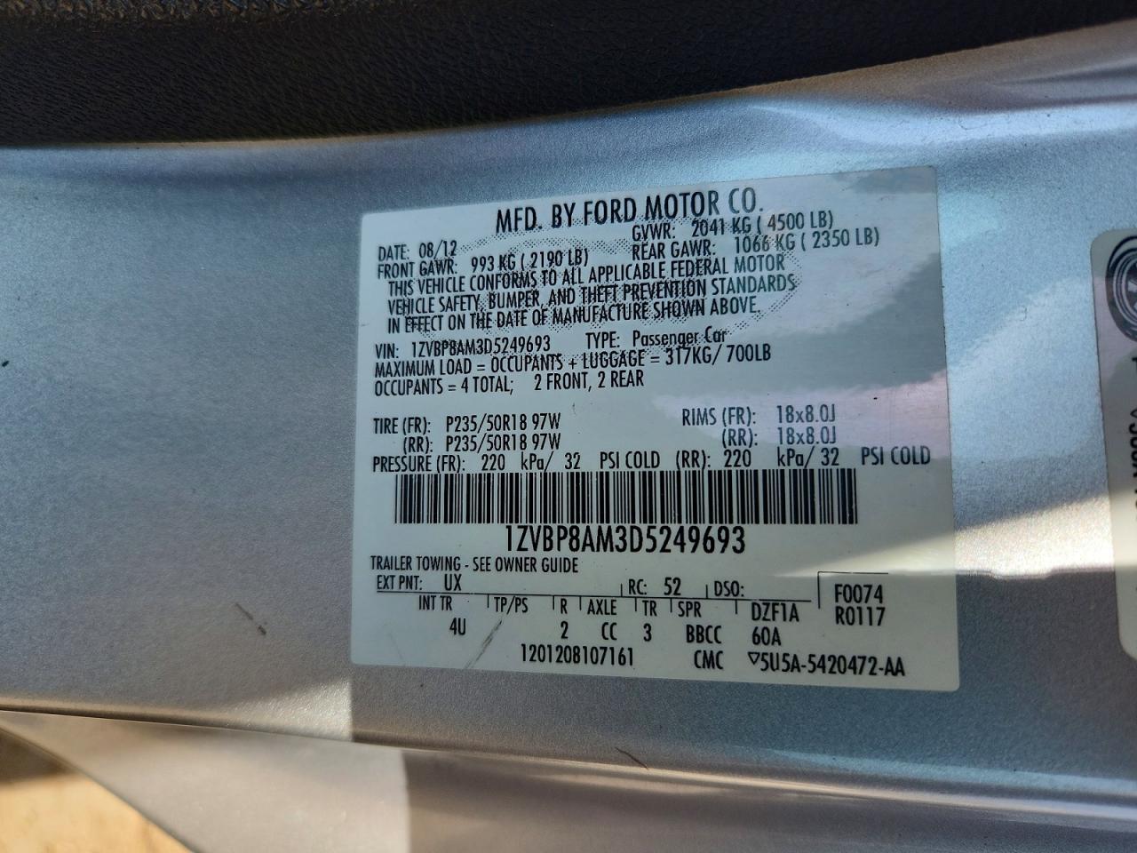 2013 Ford Mustang Серебряный vin: 1ZVBP8AM3D5249693