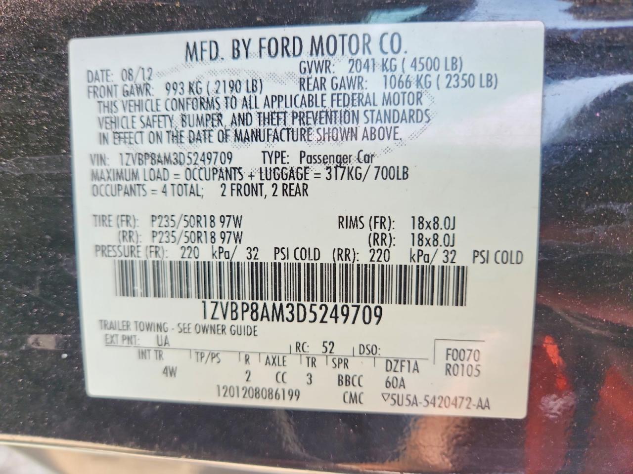 2013 Ford Mustang Black vin: 1ZVBP8AM3D5249709