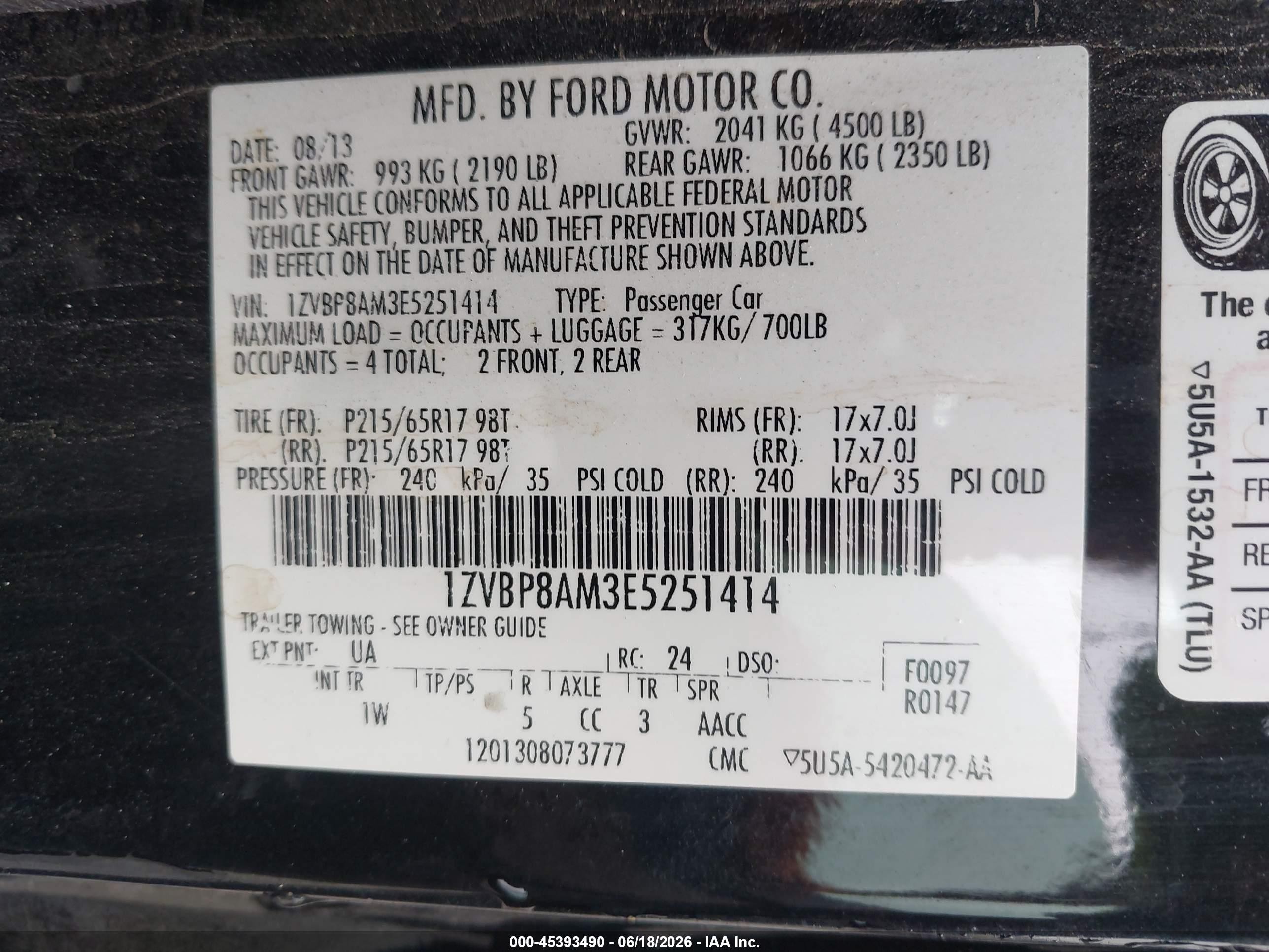 2014 Ford Mustang V6 Black vin: 1ZVBP8AM3E5251414