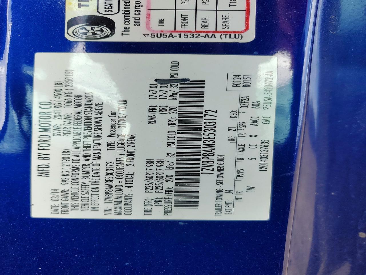2014 Ford Mustang Blue vin: 1ZVBP8AM3E5303172