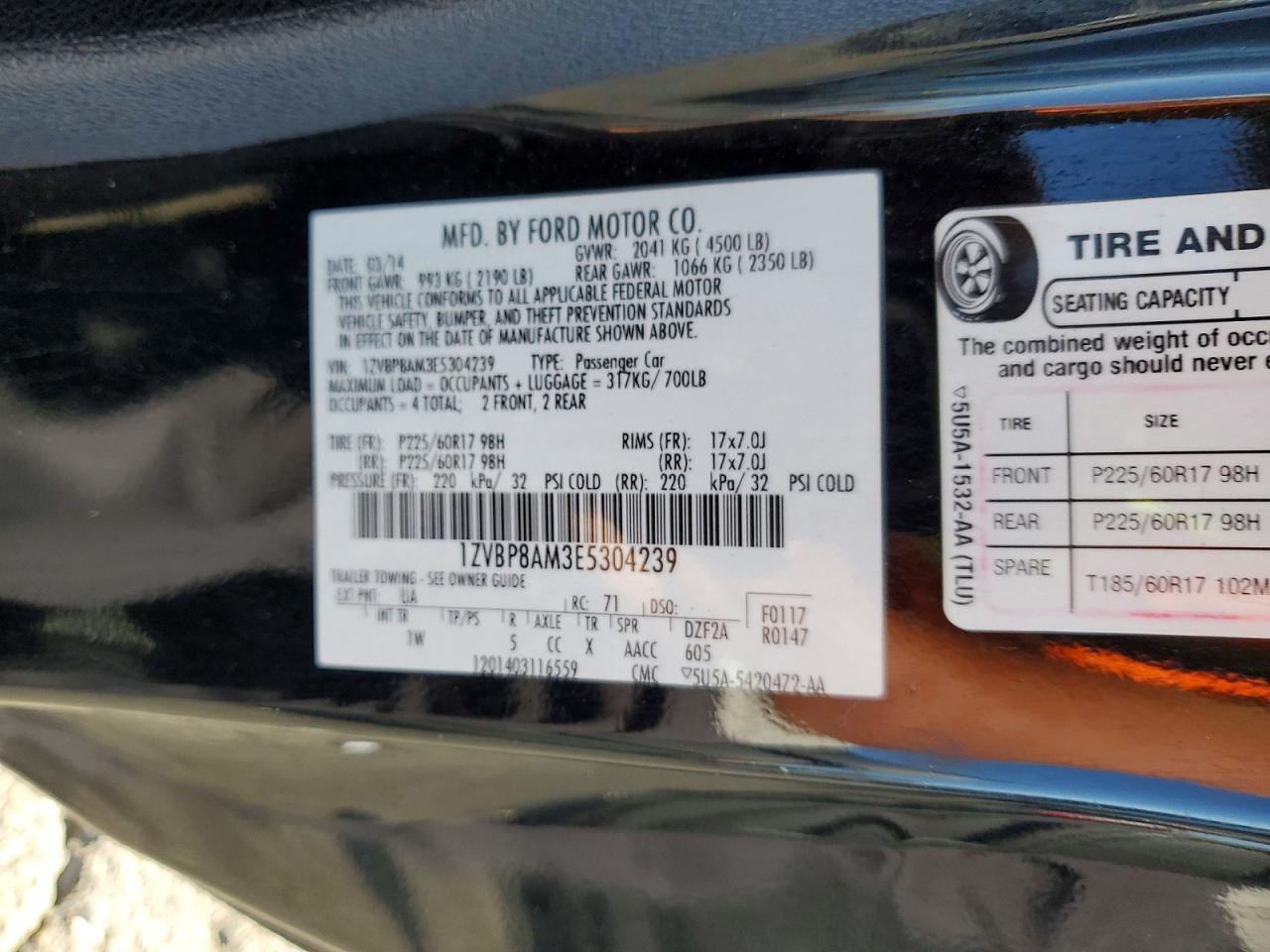 2014 Ford Mustang Black vin: 1ZVBP8AM3E5304239