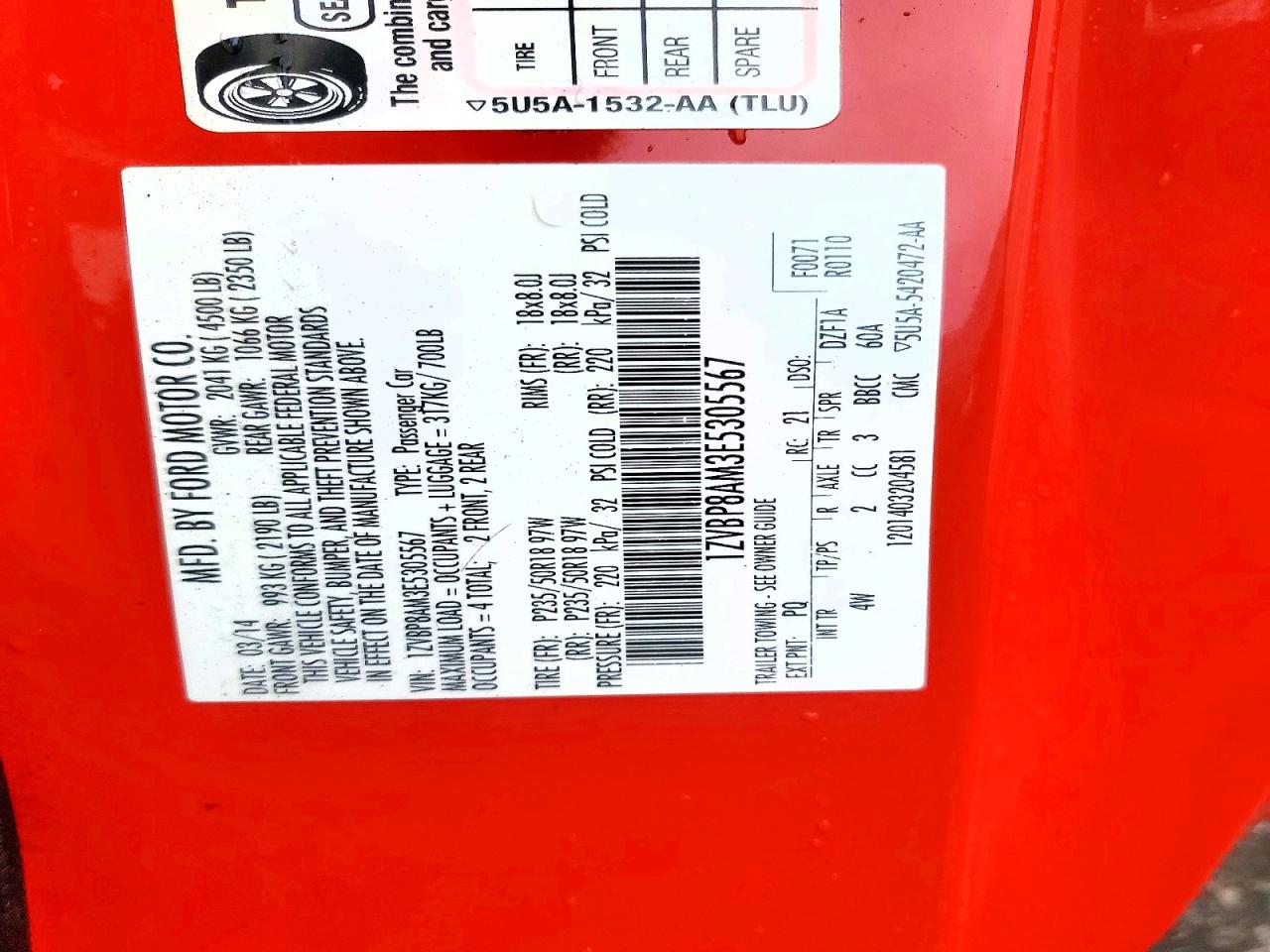 2014 Ford Mustang Red vin: 1ZVBP8AM3E5305567