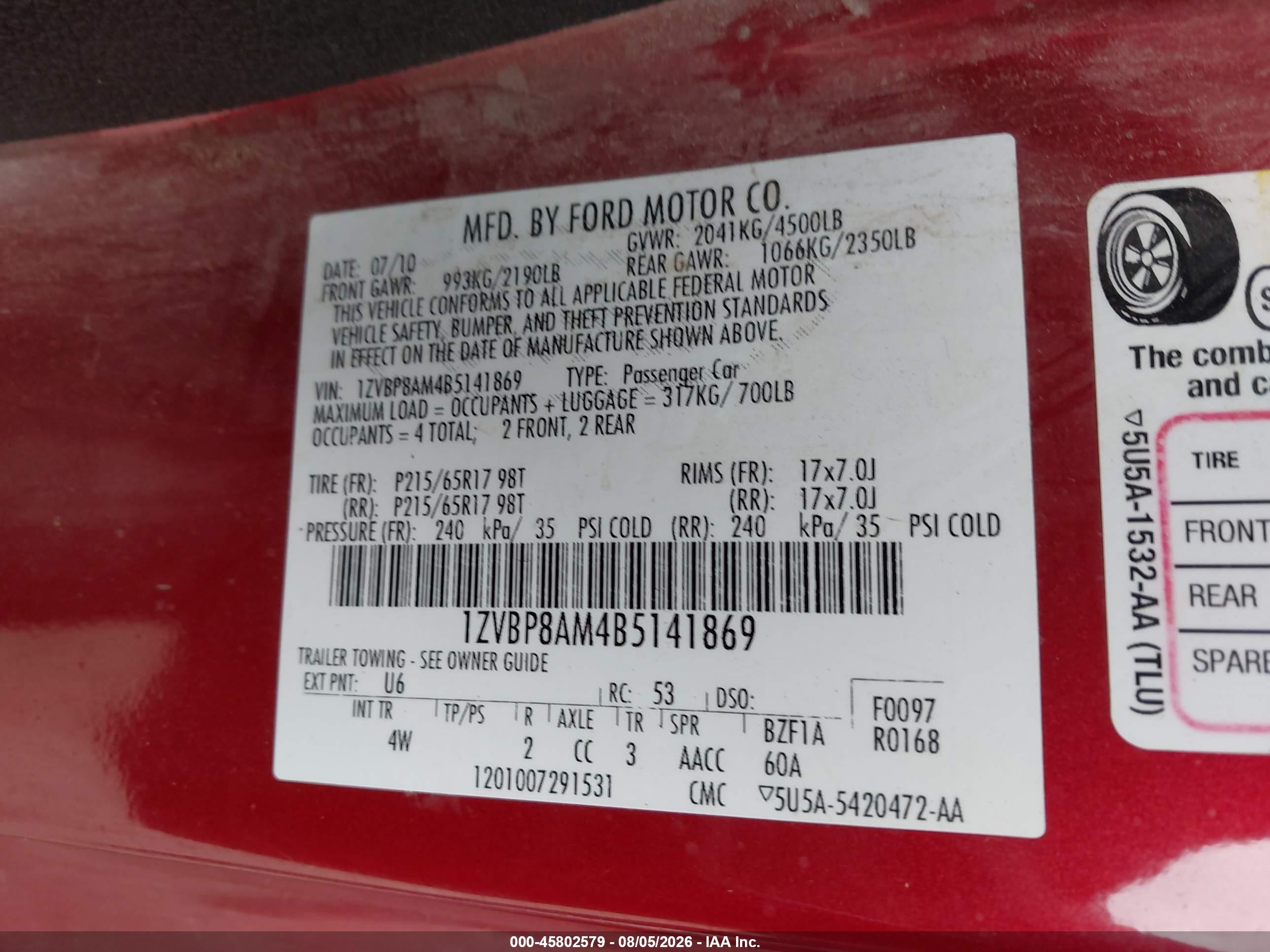 2011 Ford Mustang V6 Premium Red vin: 1ZVBP8AM4B5141869