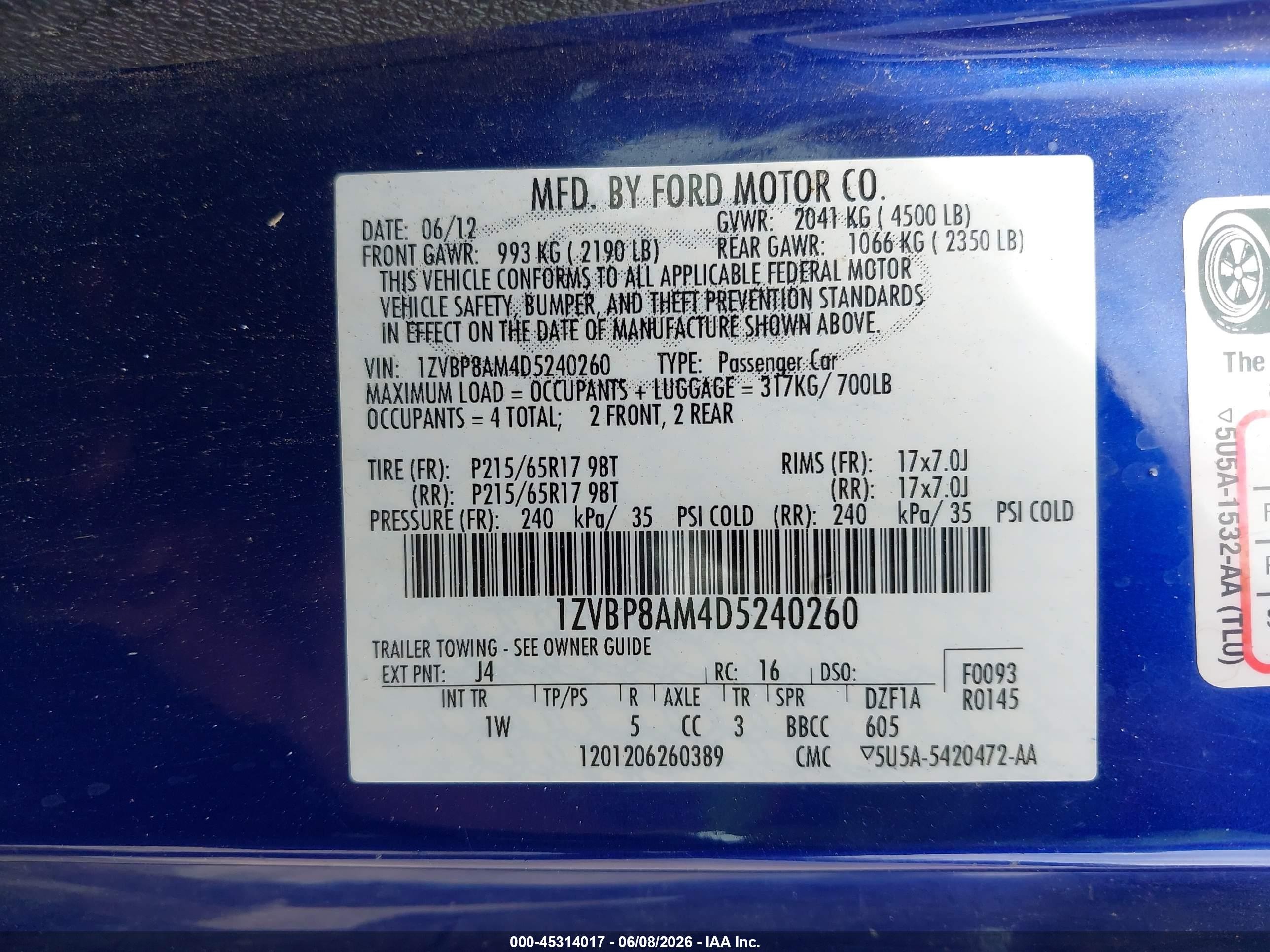 2013 Ford Mustang V6 Синий vin: 1ZVBP8AM4D5240260