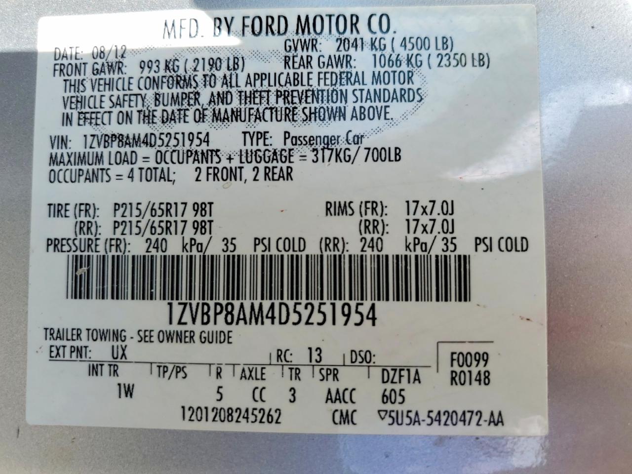 2013 Ford Mustang Silver vin: 1ZVBP8AM4D5251954