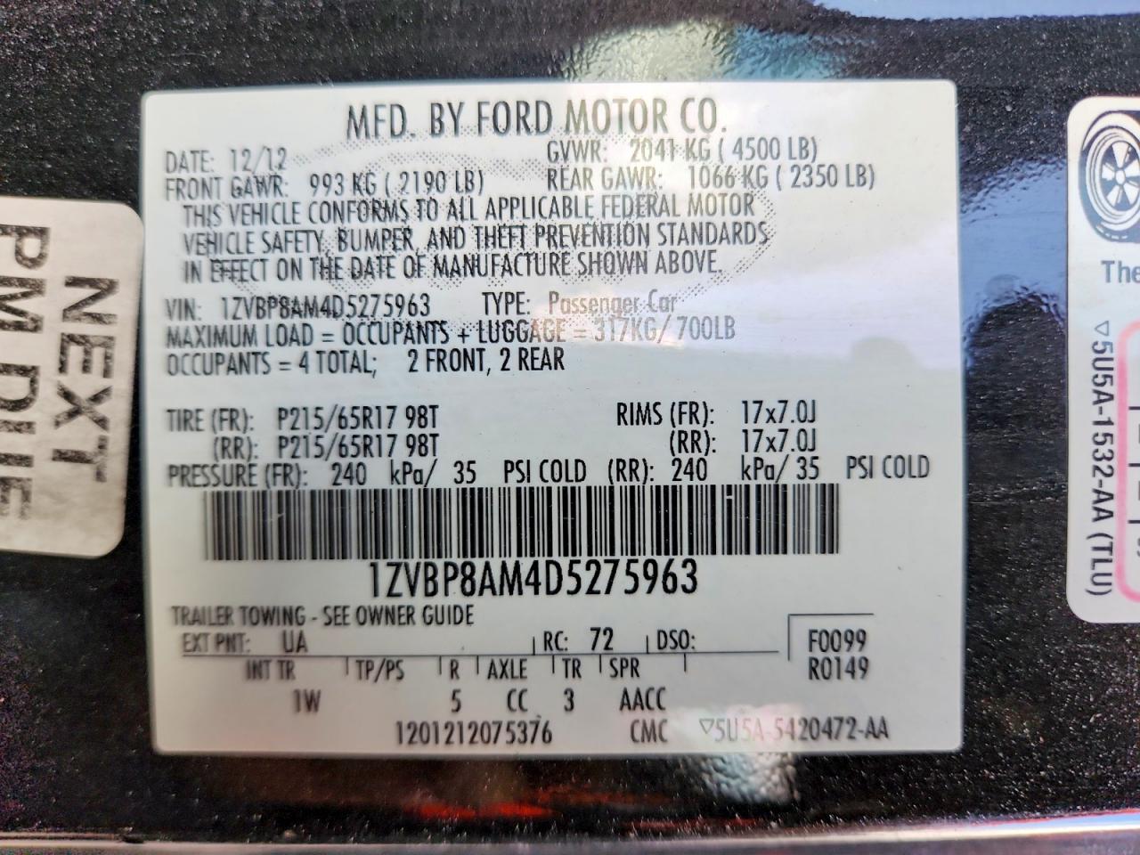 2013 Ford Mustang Черный vin: 1ZVBP8AM4D5275963