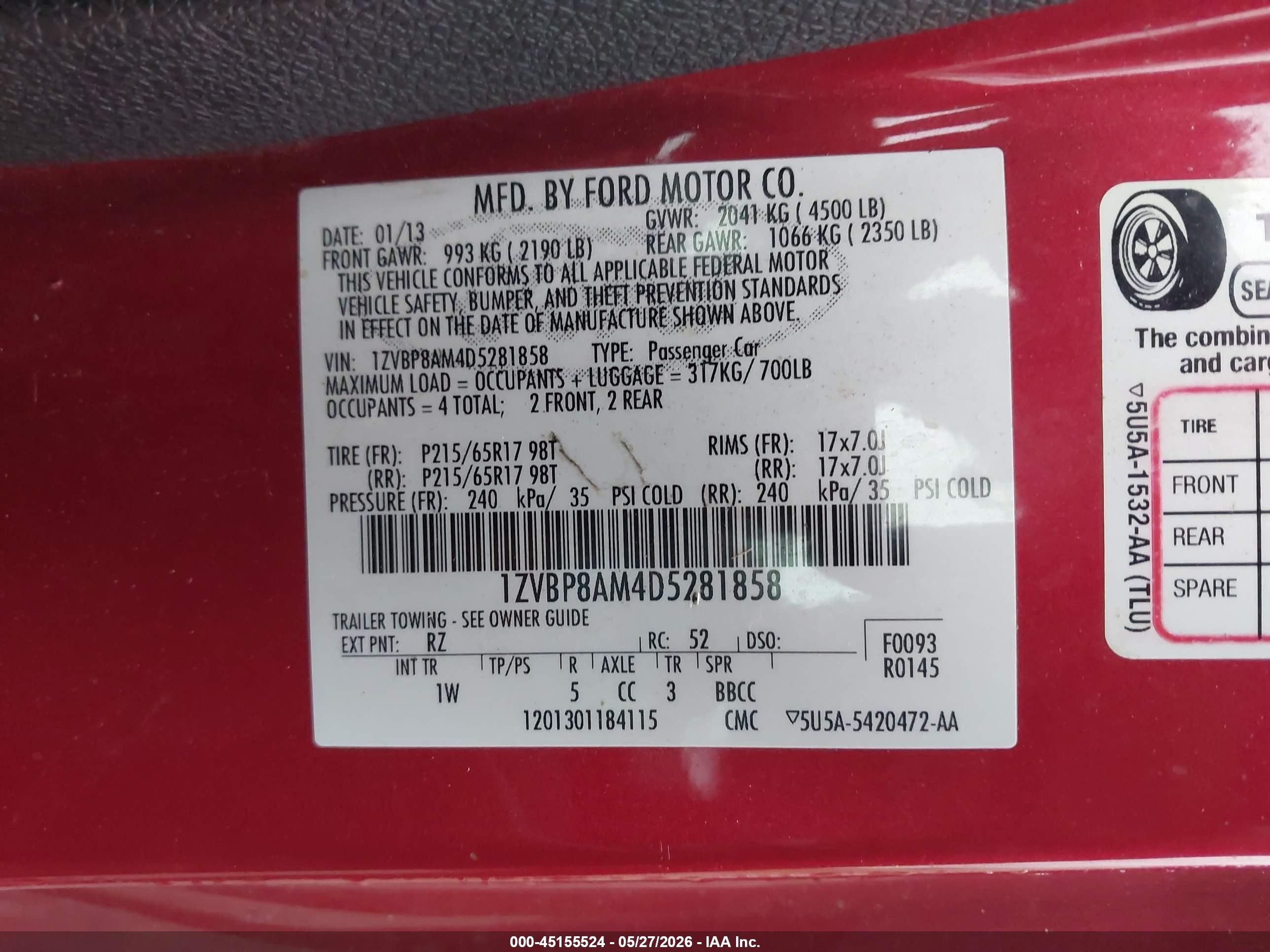 2013 Ford Mustang V6 Red vin: 1ZVBP8AM4D5281858