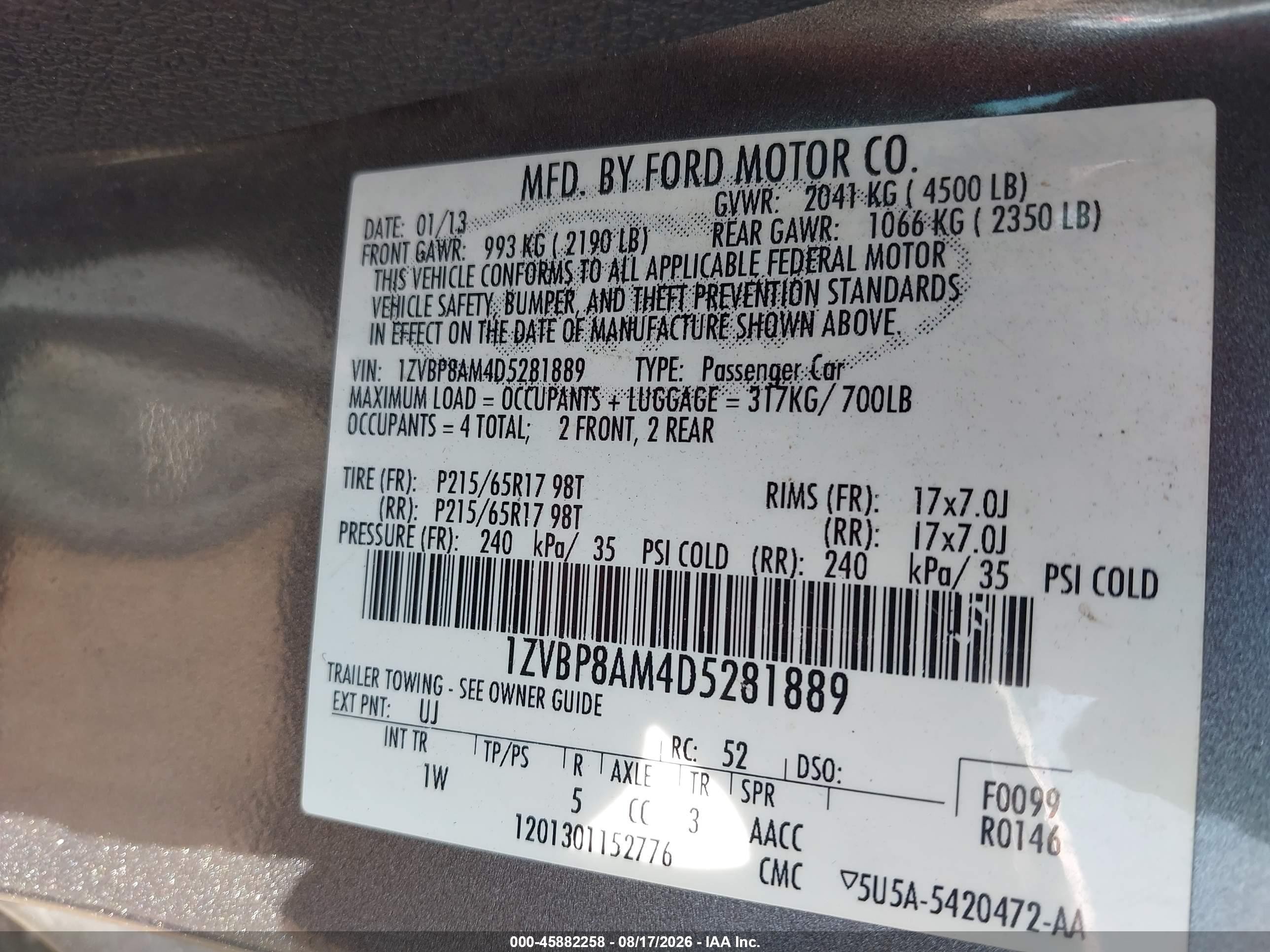 2013 Ford Mustang V6 Серый vin: 1ZVBP8AM4D5281889