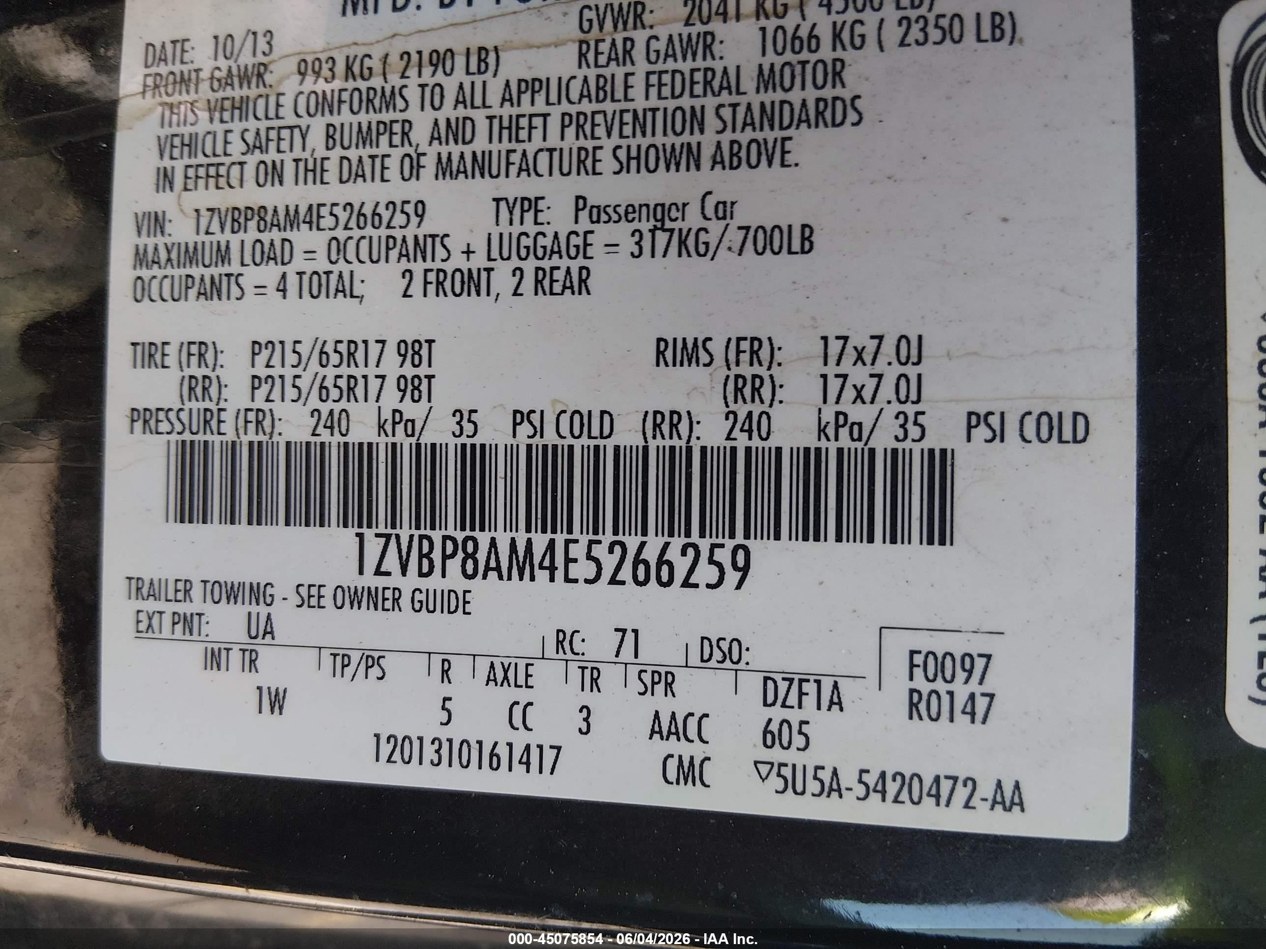 2014 Ford Mustang V6 Черный vin: 1ZVBP8AM4E5266259