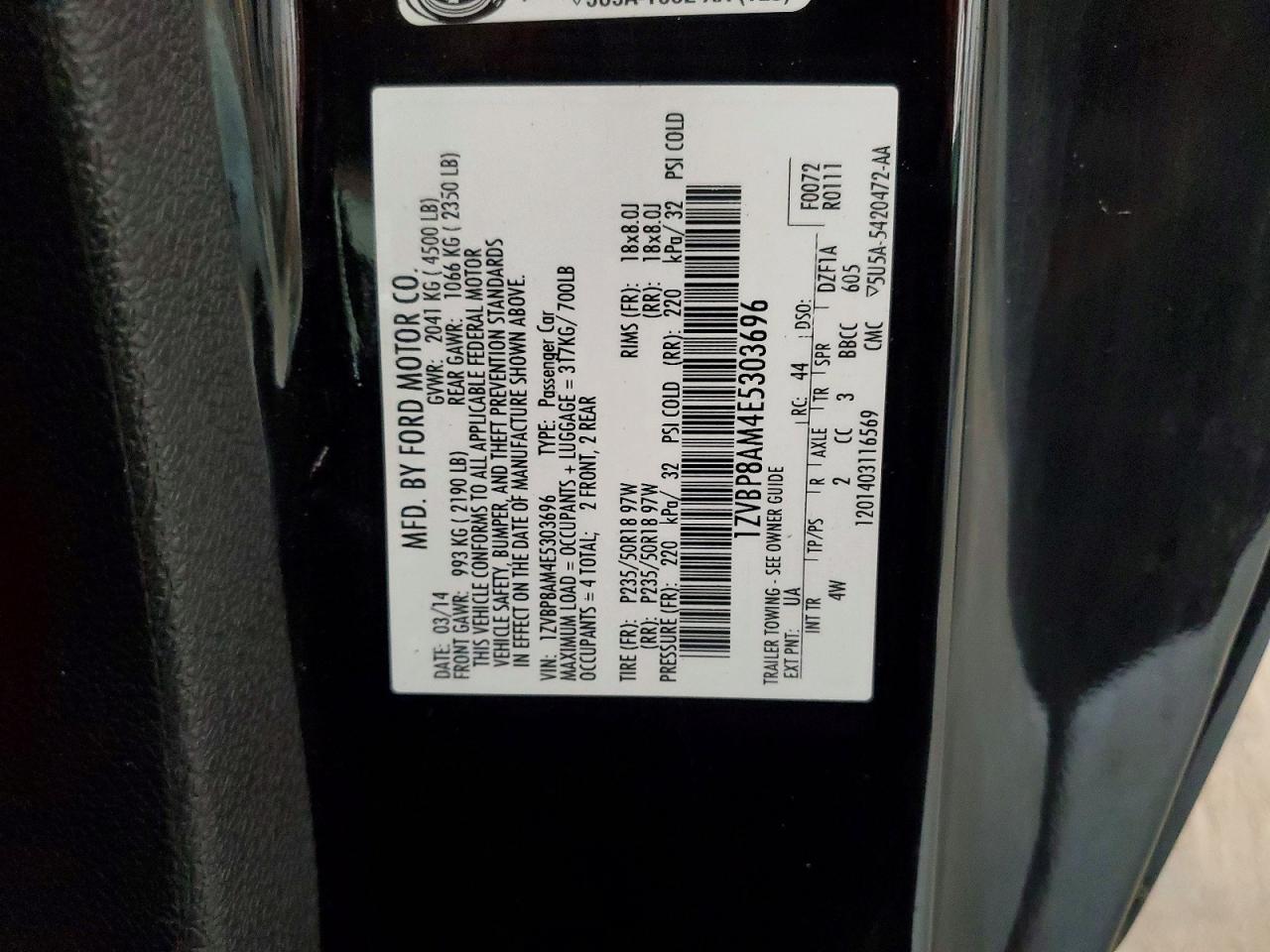 2014 Ford Mustang Black vin: 1ZVBP8AM4E5303696
