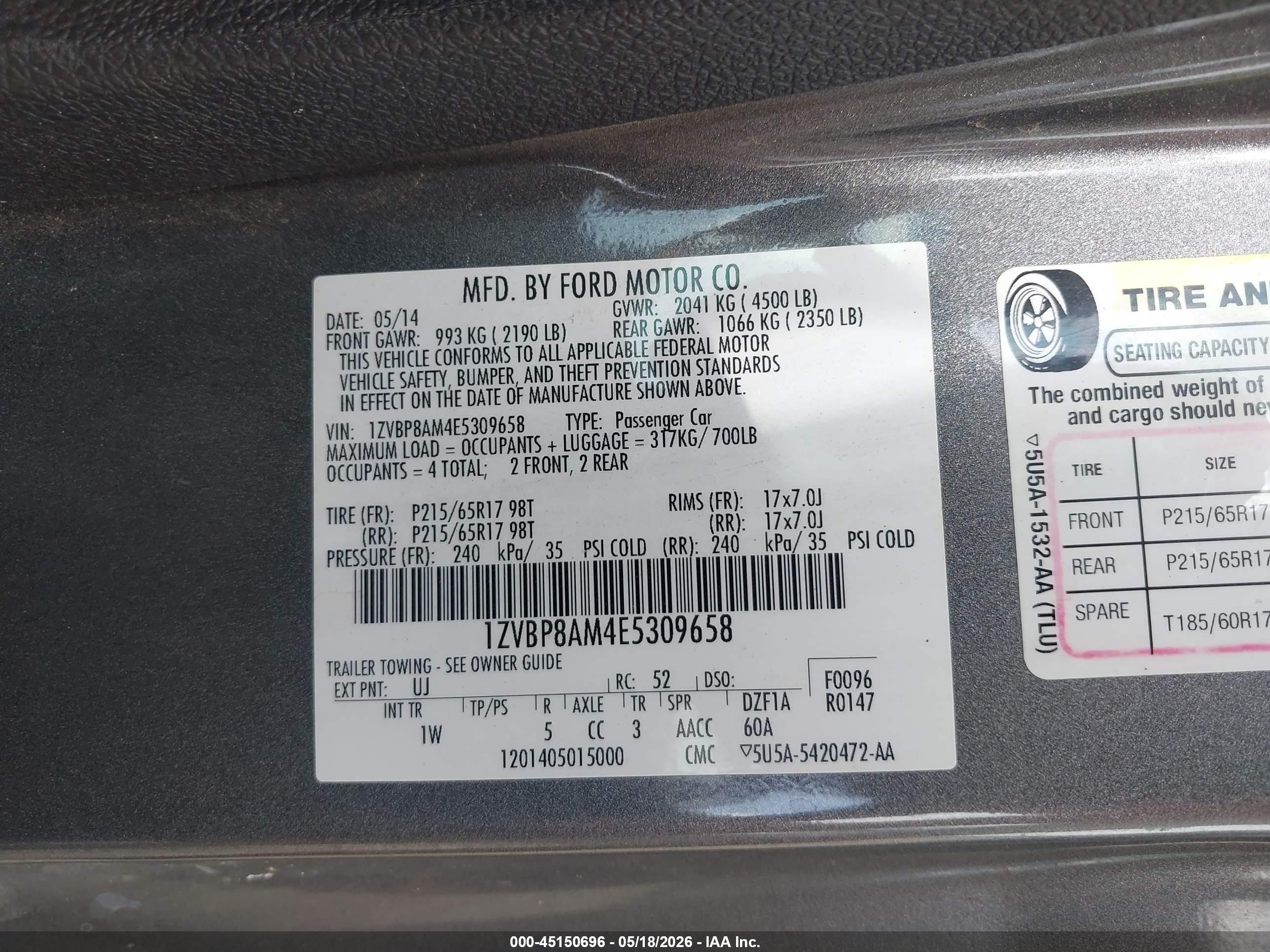 2014 Ford Mustang V6 Серый vin: 1ZVBP8AM4E5309658