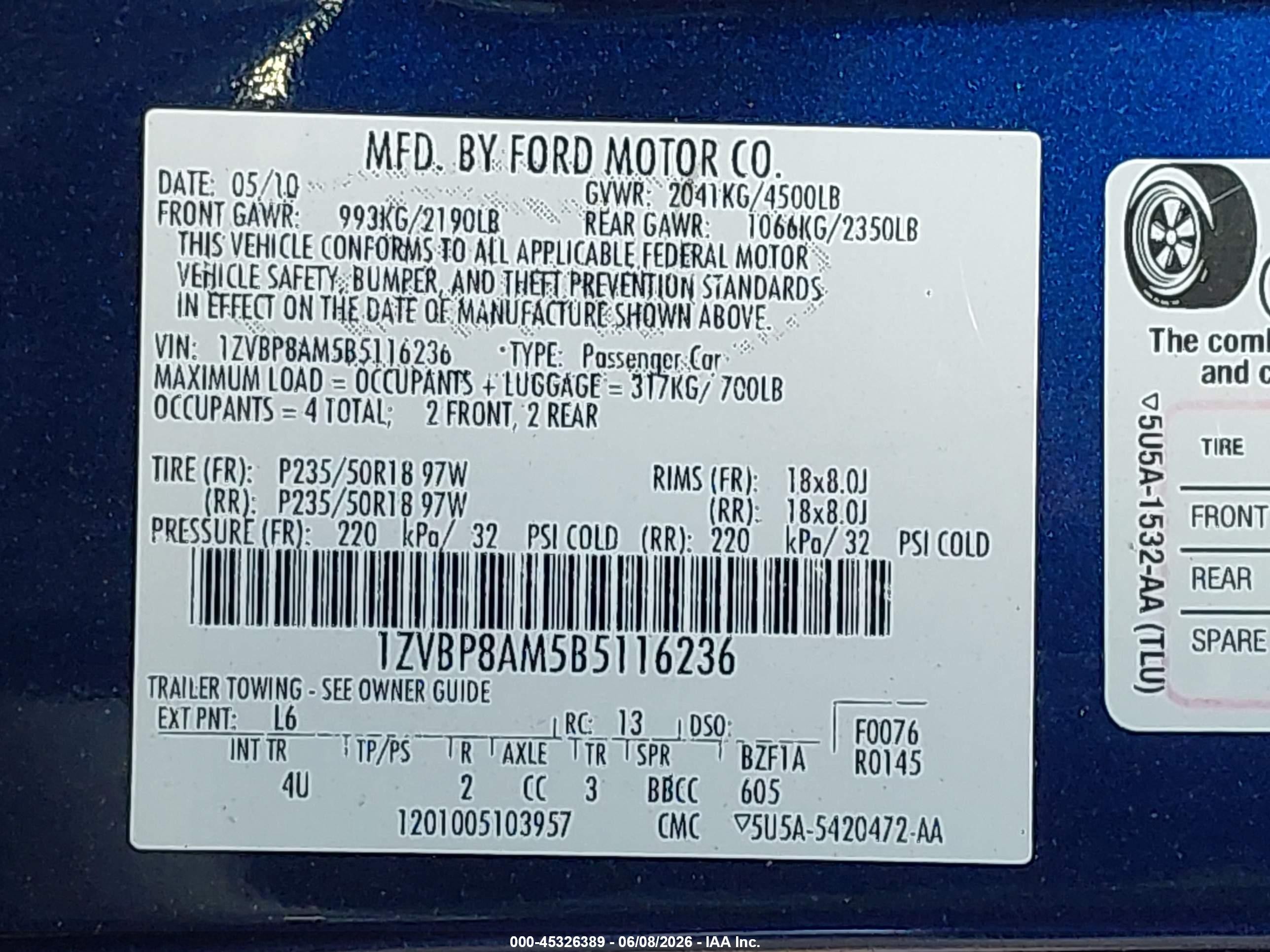 2011 Ford Mustang V6 Premium Blue vin: 1ZVBP8AM5B5116236