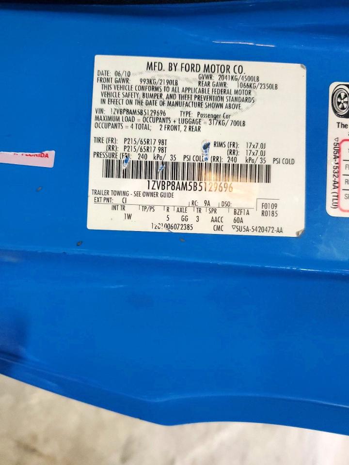 2011 Ford Mustang Blue vin: 1ZVBP8AM5B5129696