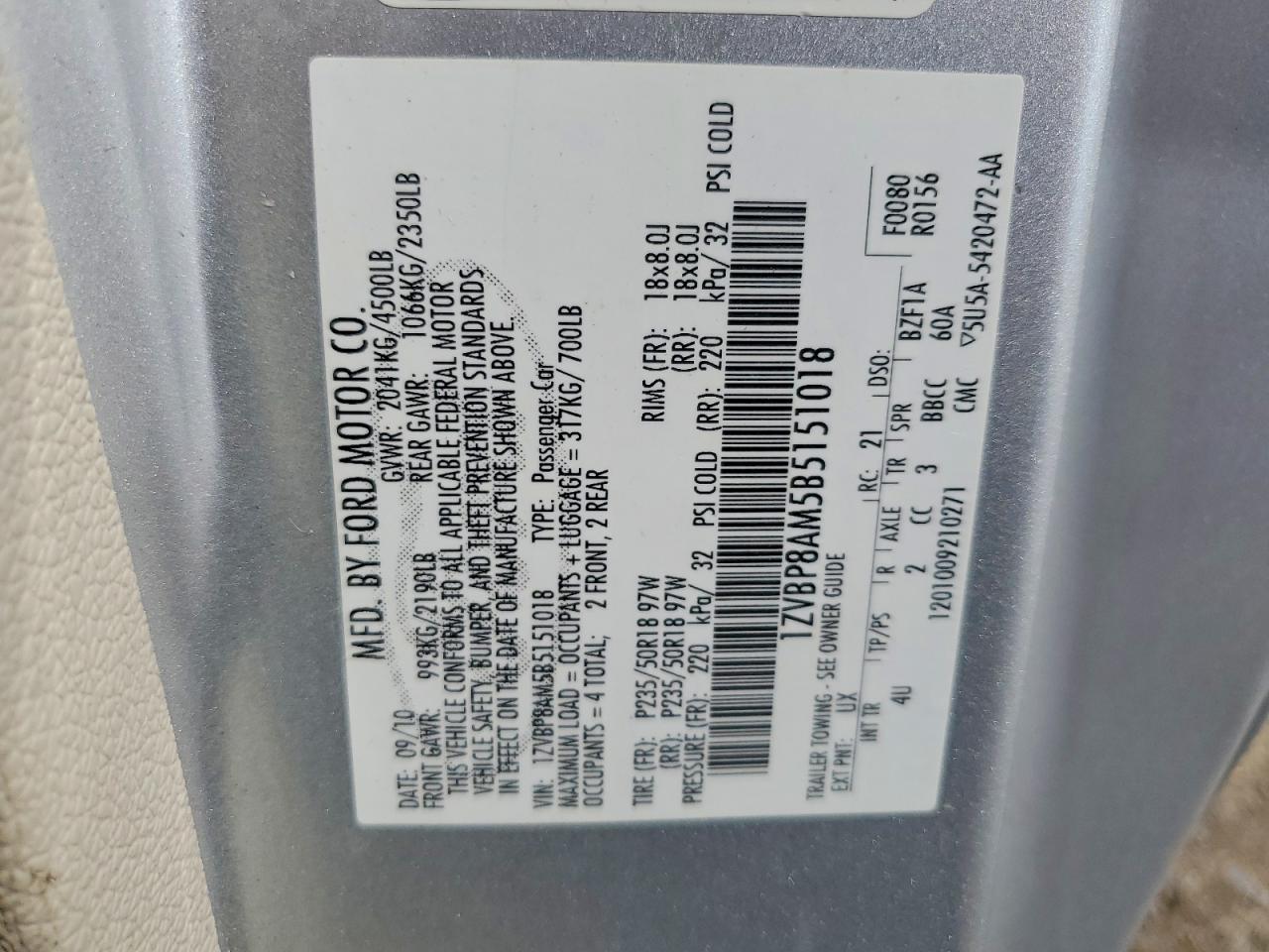 2011 Ford Mustang Silver vin: 1ZVBP8AM5B5151018