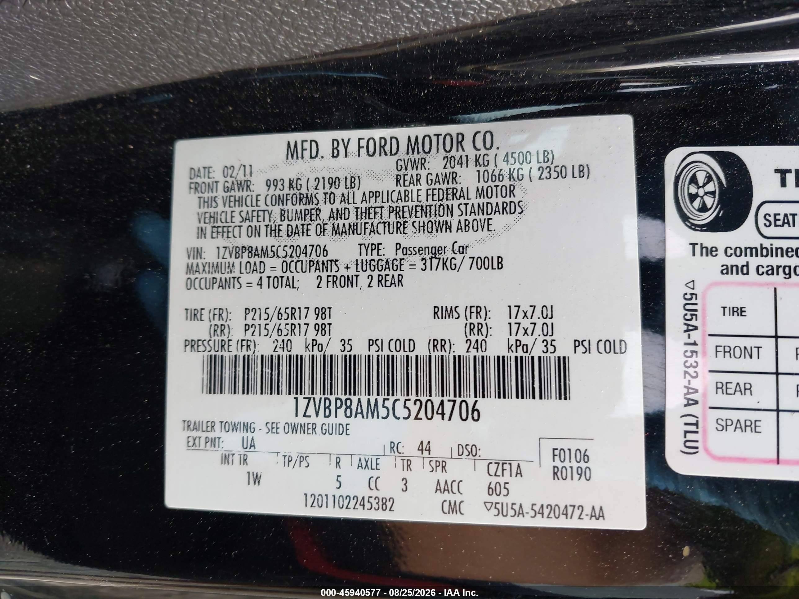 2012 Ford Mustang V6 Black vin: 1ZVBP8AM5C5204706