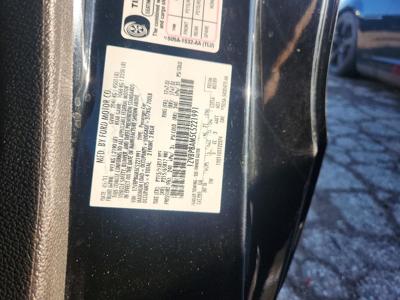 2012 Ford Mustang Black vin: 1ZVBP8AM5C5221991