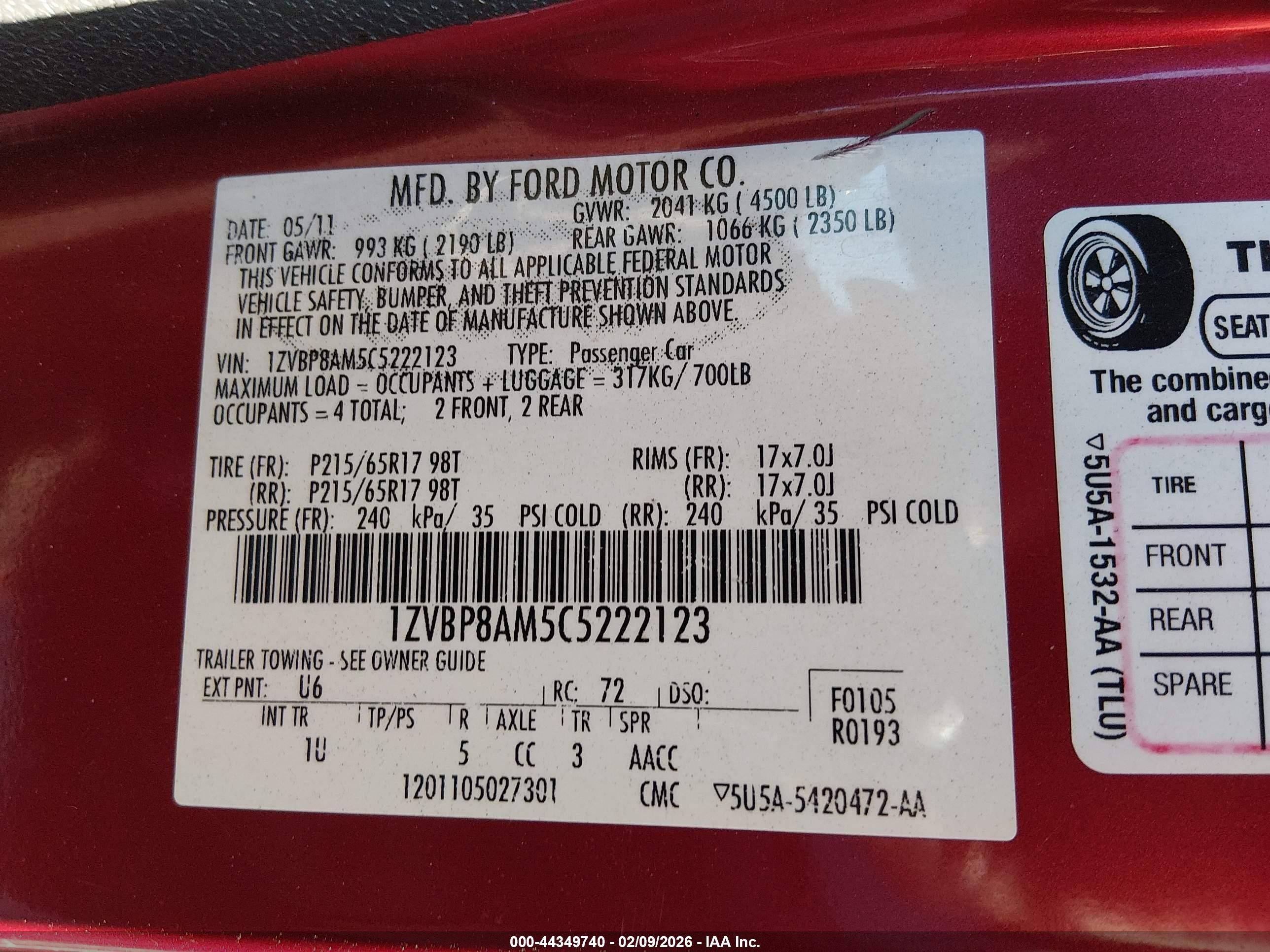 2012 Ford Mustang V6 Red vin: 1ZVBP8AM5C5222123