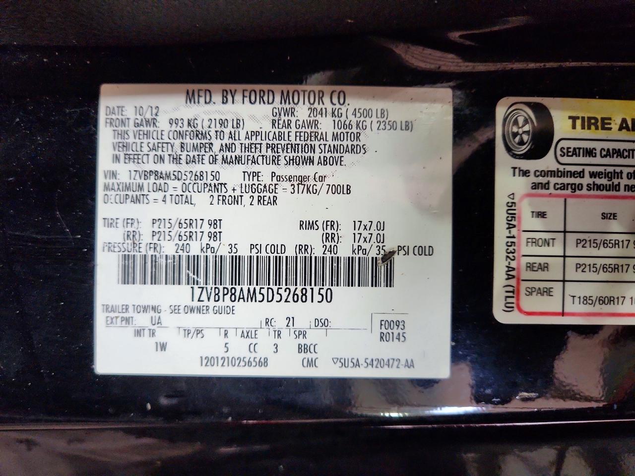 2013 Ford Mustang Черный vin: 1ZVBP8AM5D5268150
