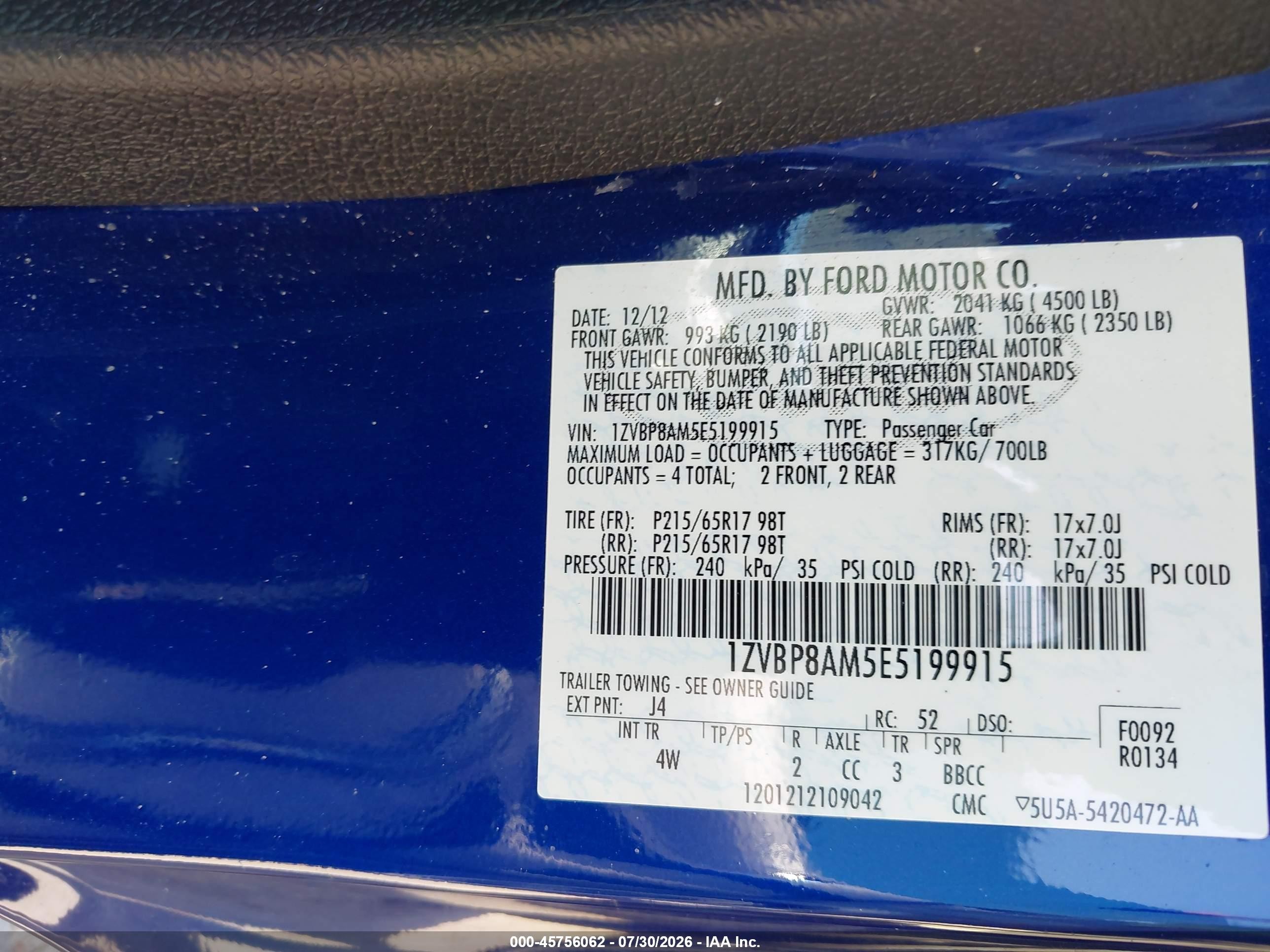 2014 Ford Mustang V6 Premium Синий vin: 1ZVBP8AM5E5199915