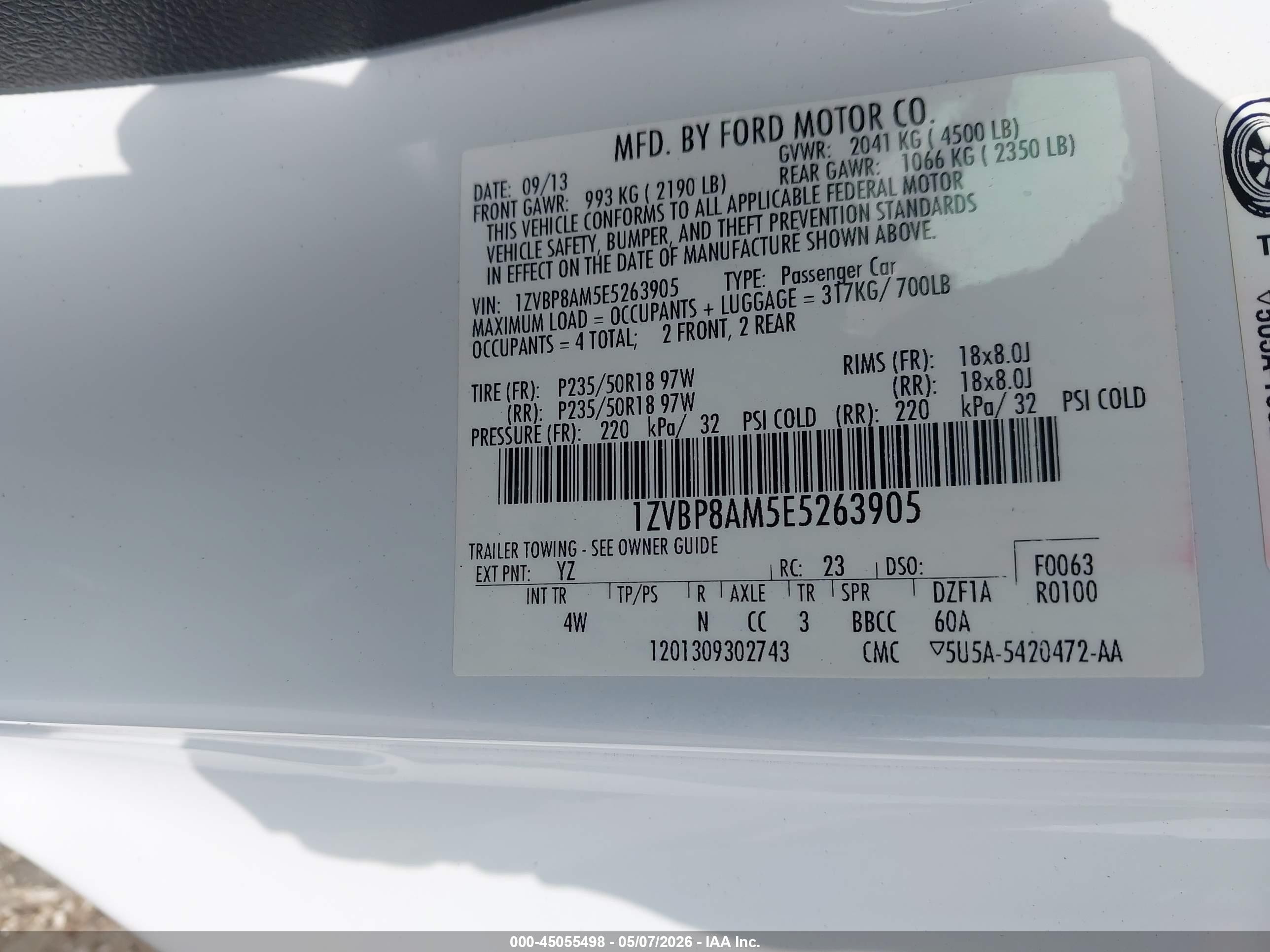2014 Ford Mustang V6 Premium Белый vin: 1ZVBP8AM5E5263905