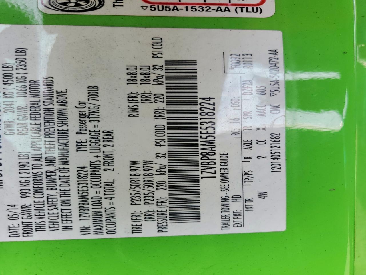 2014 Ford Mustang Green vin: 1ZVBP8AM5E5318224