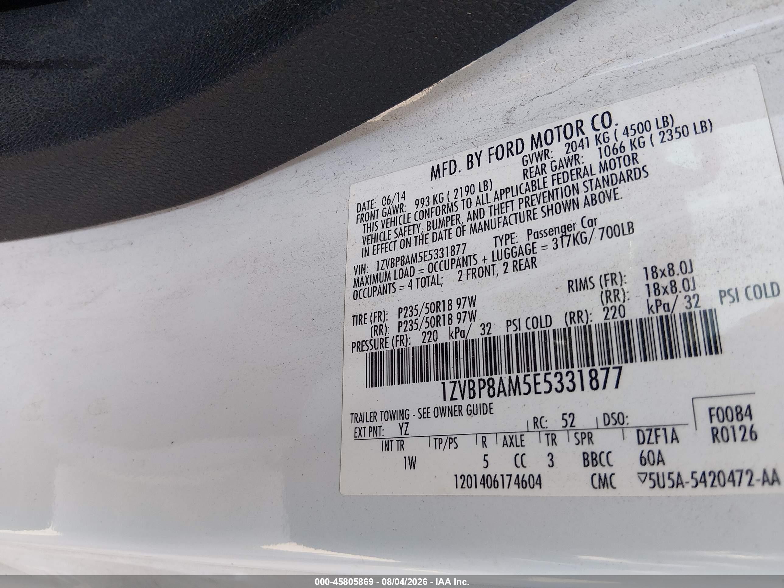 2014 Ford Mustang V6 White vin: 1ZVBP8AM5E5331877