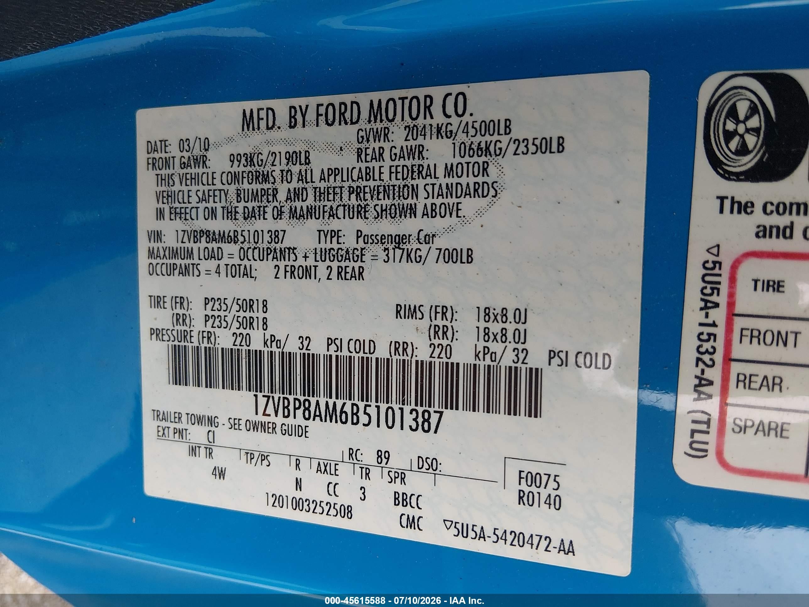 2011 Ford Mustang V6 Premium Blue vin: 1ZVBP8AM6B5101387